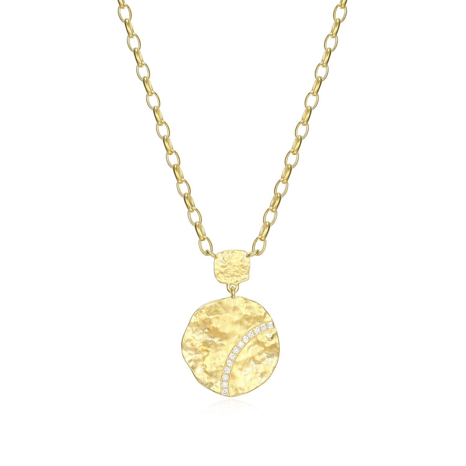 Sterling Silver Elle "Galaxy" Yellow Gold Plated White Cz Necklace On 17" + 3" Extension Rolo Chain