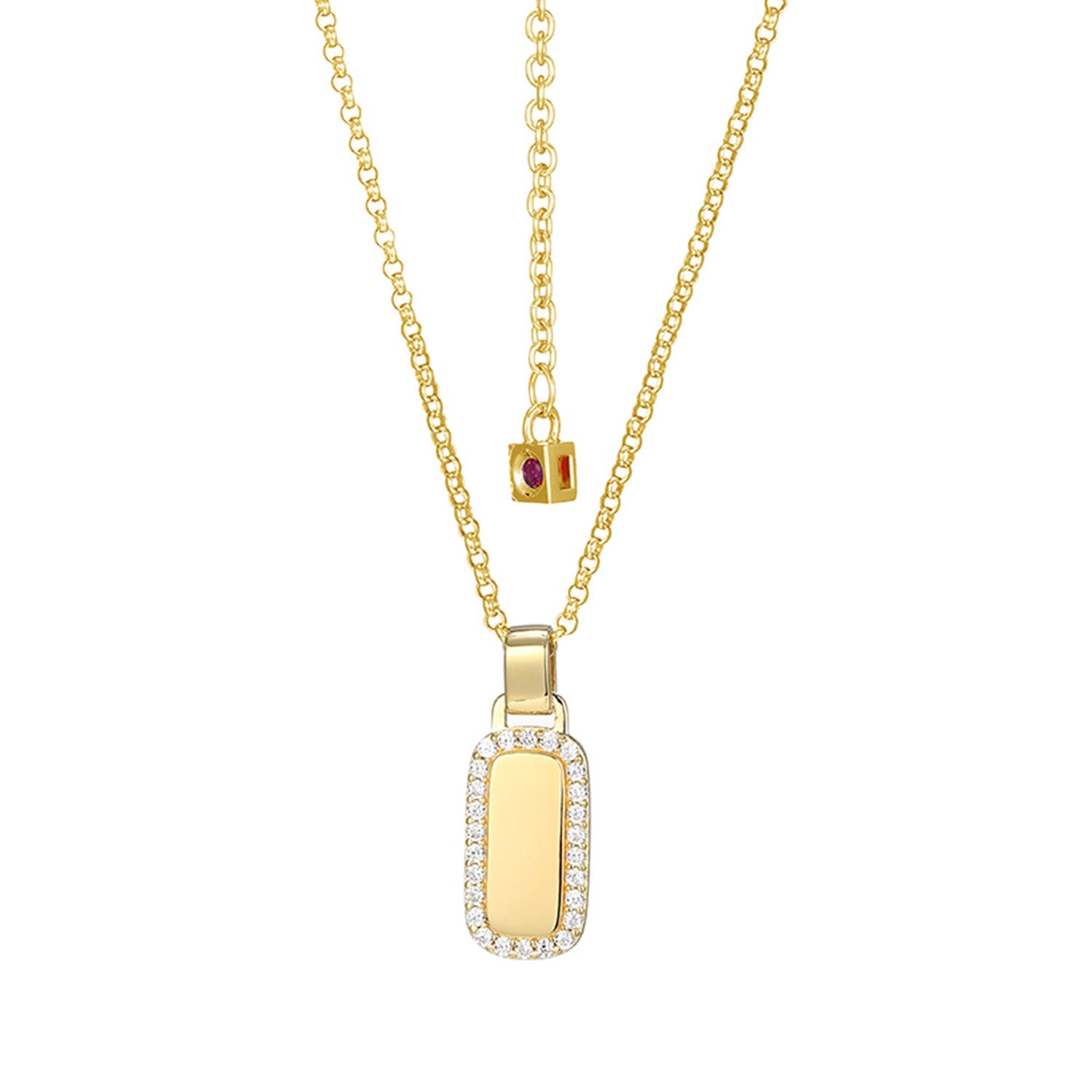 Sterling Silver Elle "Allure 2.0" Yellow Gold Plated White Cz Necklace On 17" + 3" Extension Rolo Chain