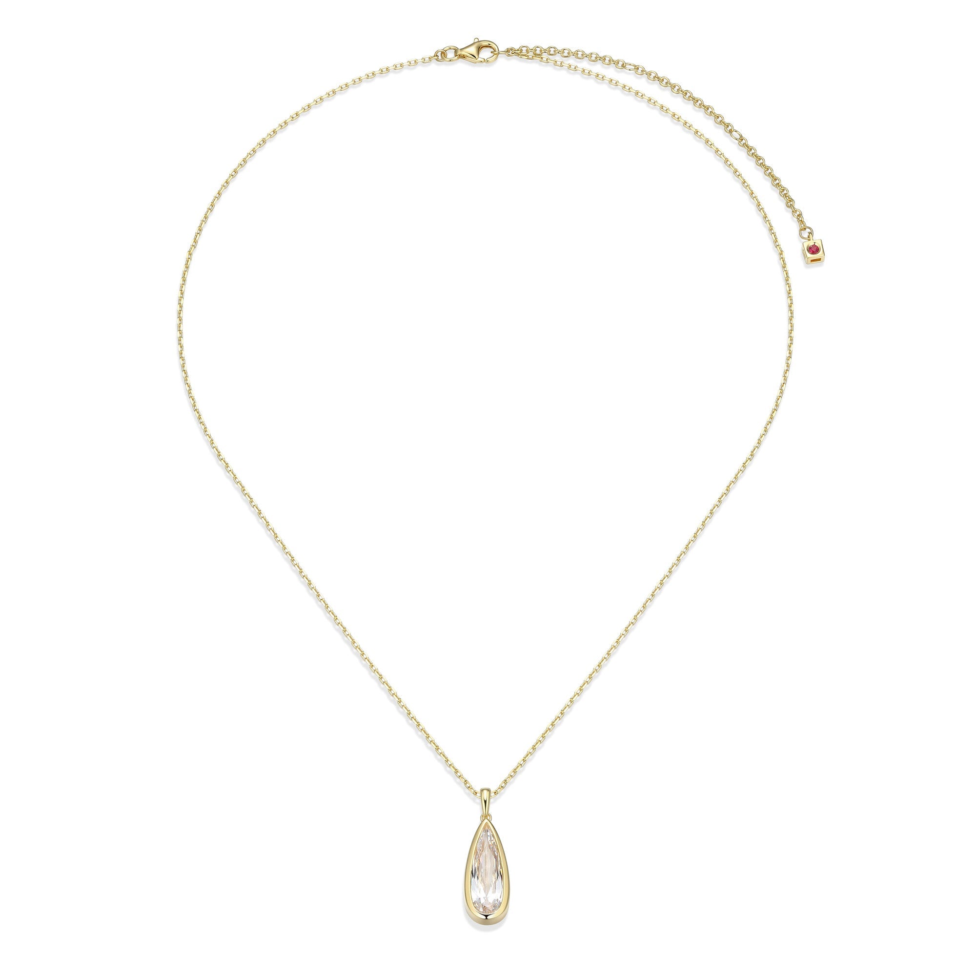 Sterling Silver Elle "Lustre" Yellow Gold Plated Necklace Cubic Zirconia Pr 18X6Mm 1.3*2.3 Faceted Crossed Diamond Cut Chain 17" Extension 3"