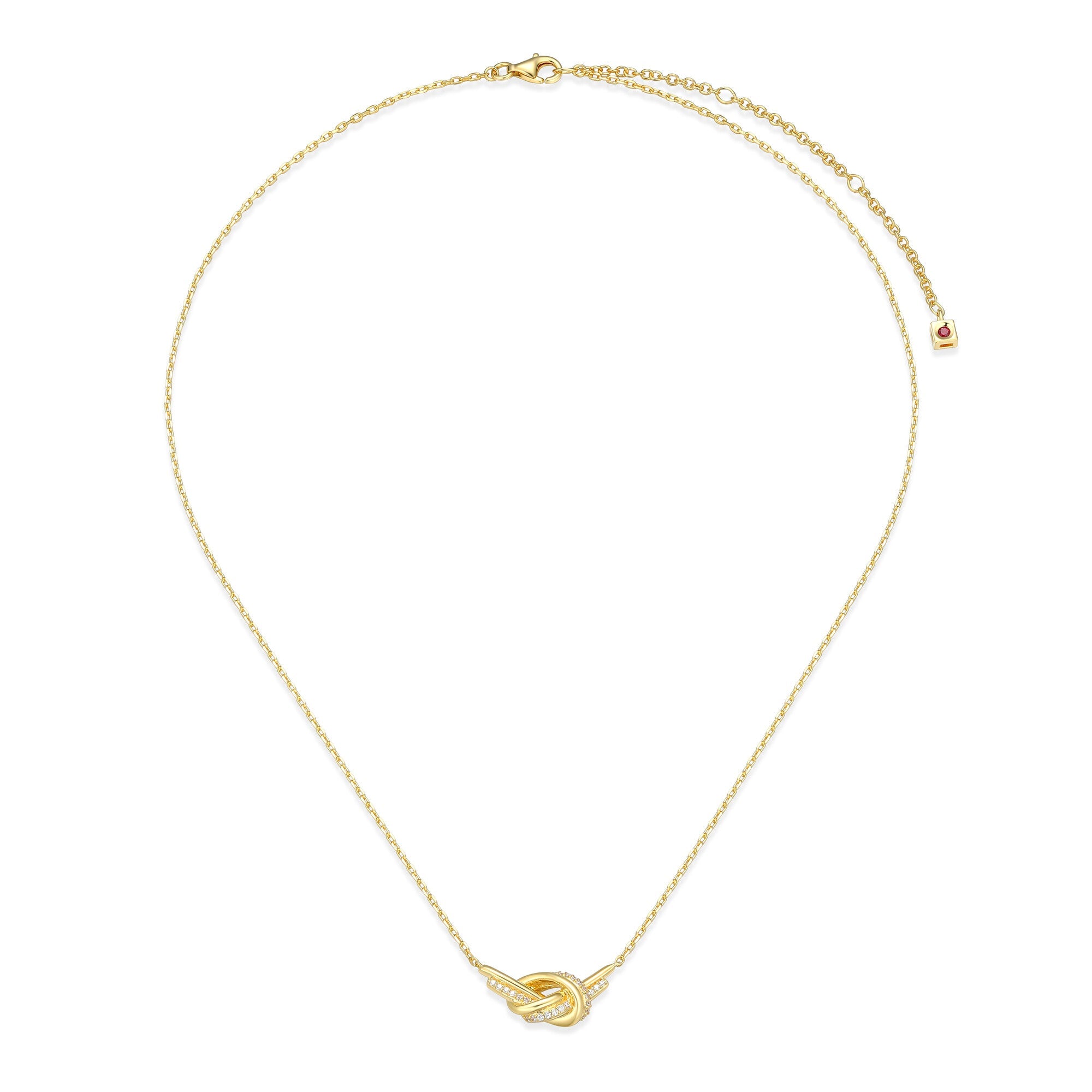 Sterling Silver Elle "Unity" Yellow Gold Plated Necklace Cubic Zirconia Rd 1.3*2.3 Faceted Crossed Diamond Cut Chain 17" Extension 3"