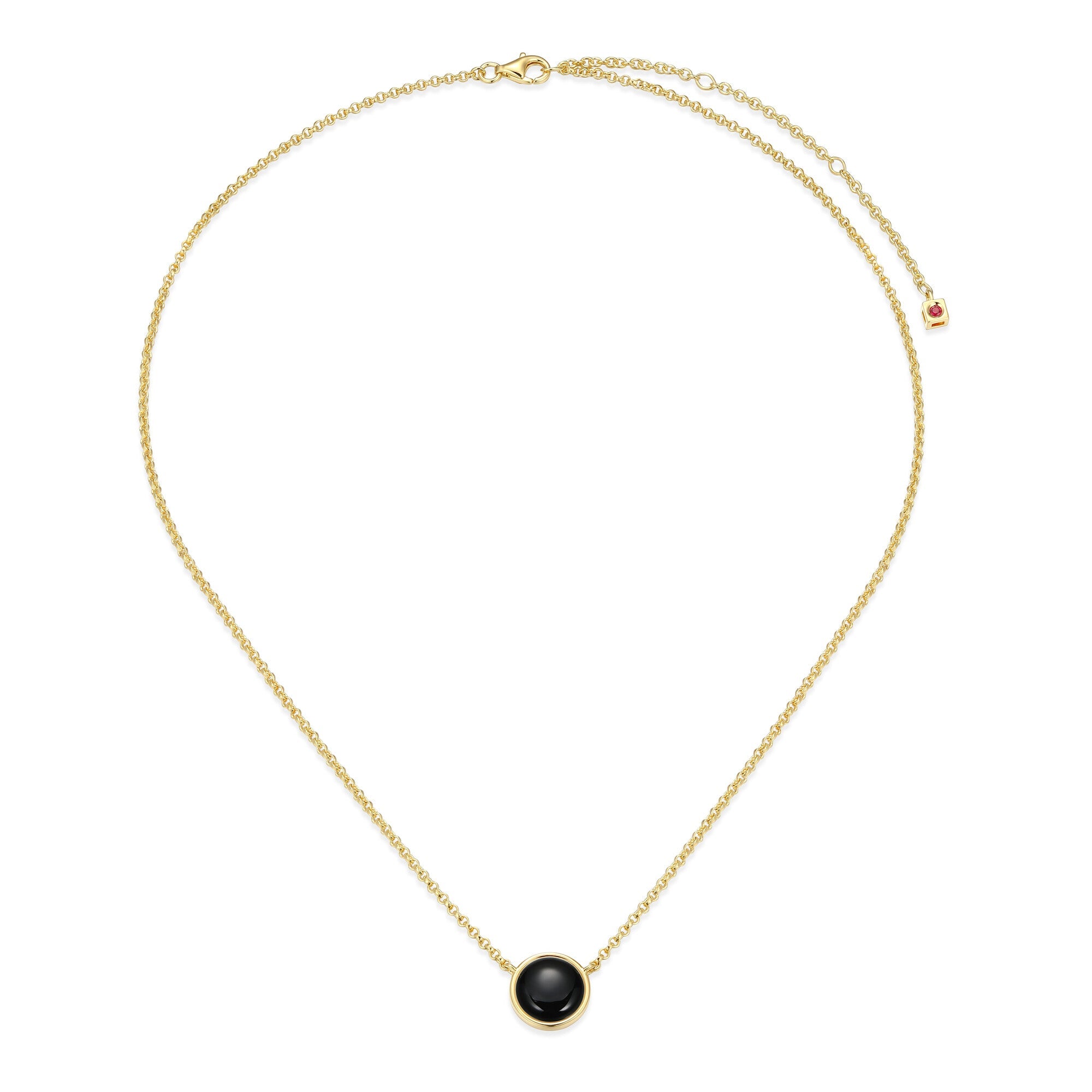 Sterling Silver Elle "Lustre" Yellow Gold Plated Necklace Genuine Black Agaterd 10Mm #025 Rolo Chain 17" Extension 3"