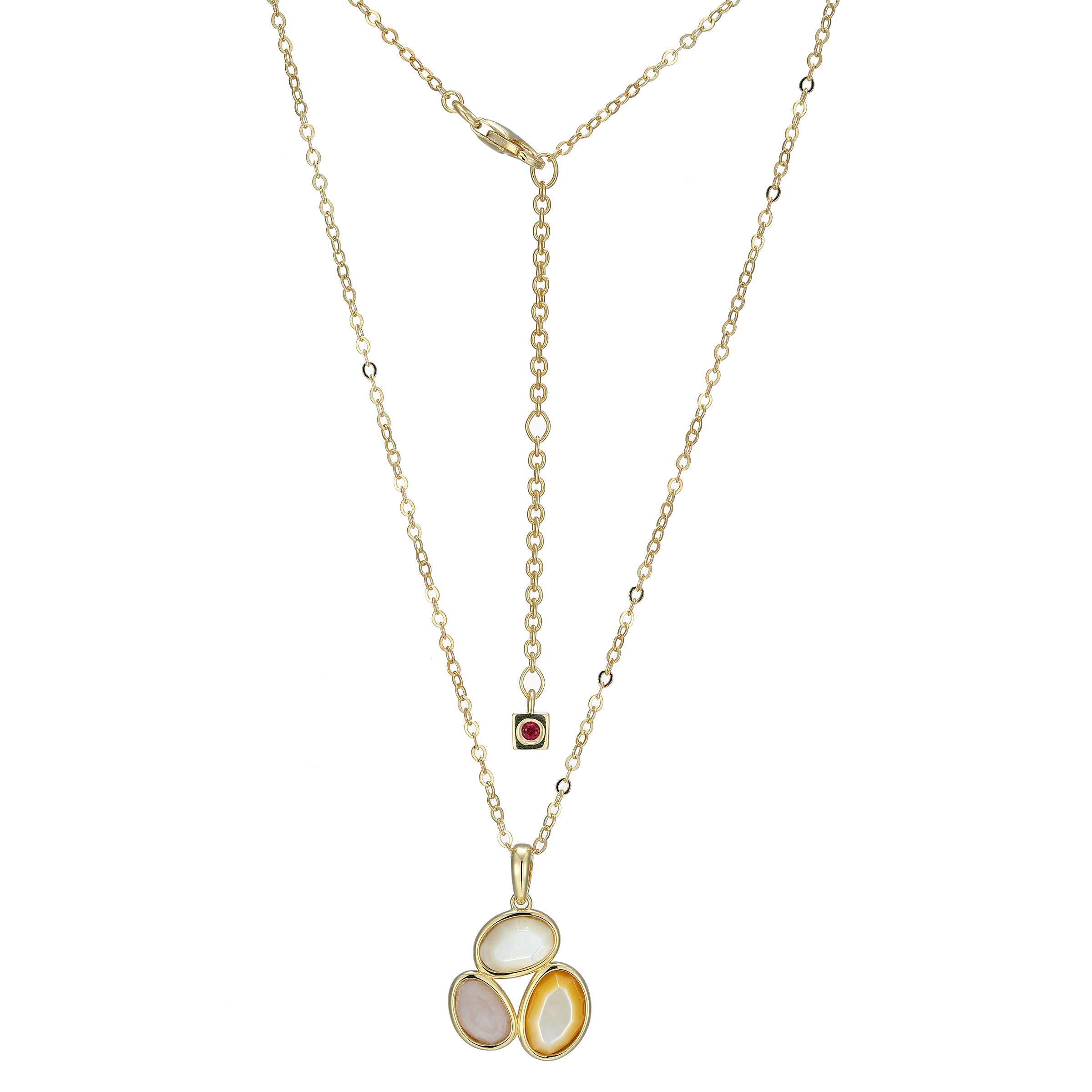 LN0241 - Reviere White and Yellow Mother-of-Pearl & Rose Quartz Pendant Necklace