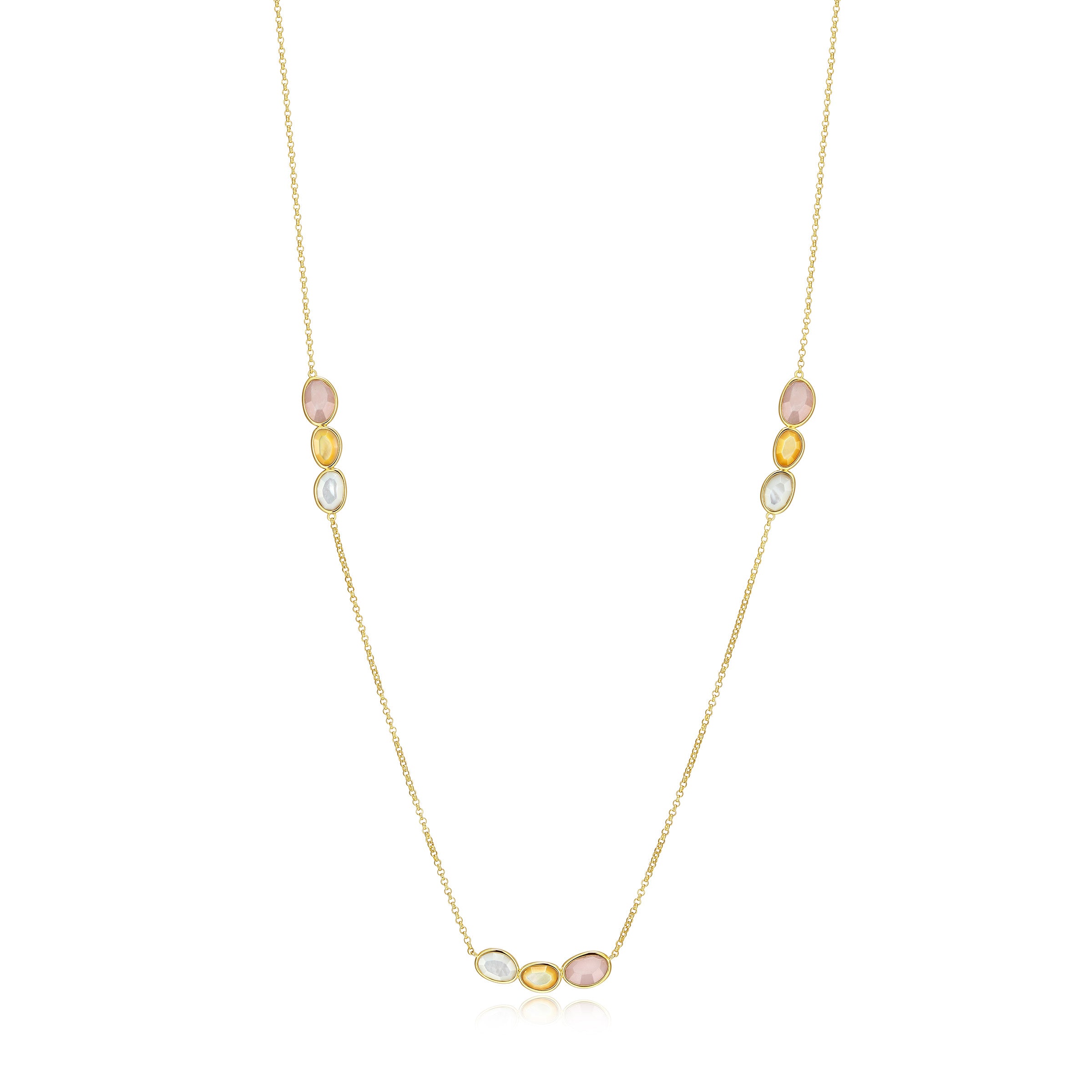 LN0242 - Reviere Station White and Yellow Mother-of-Pearl & Rose Quartz Necklace