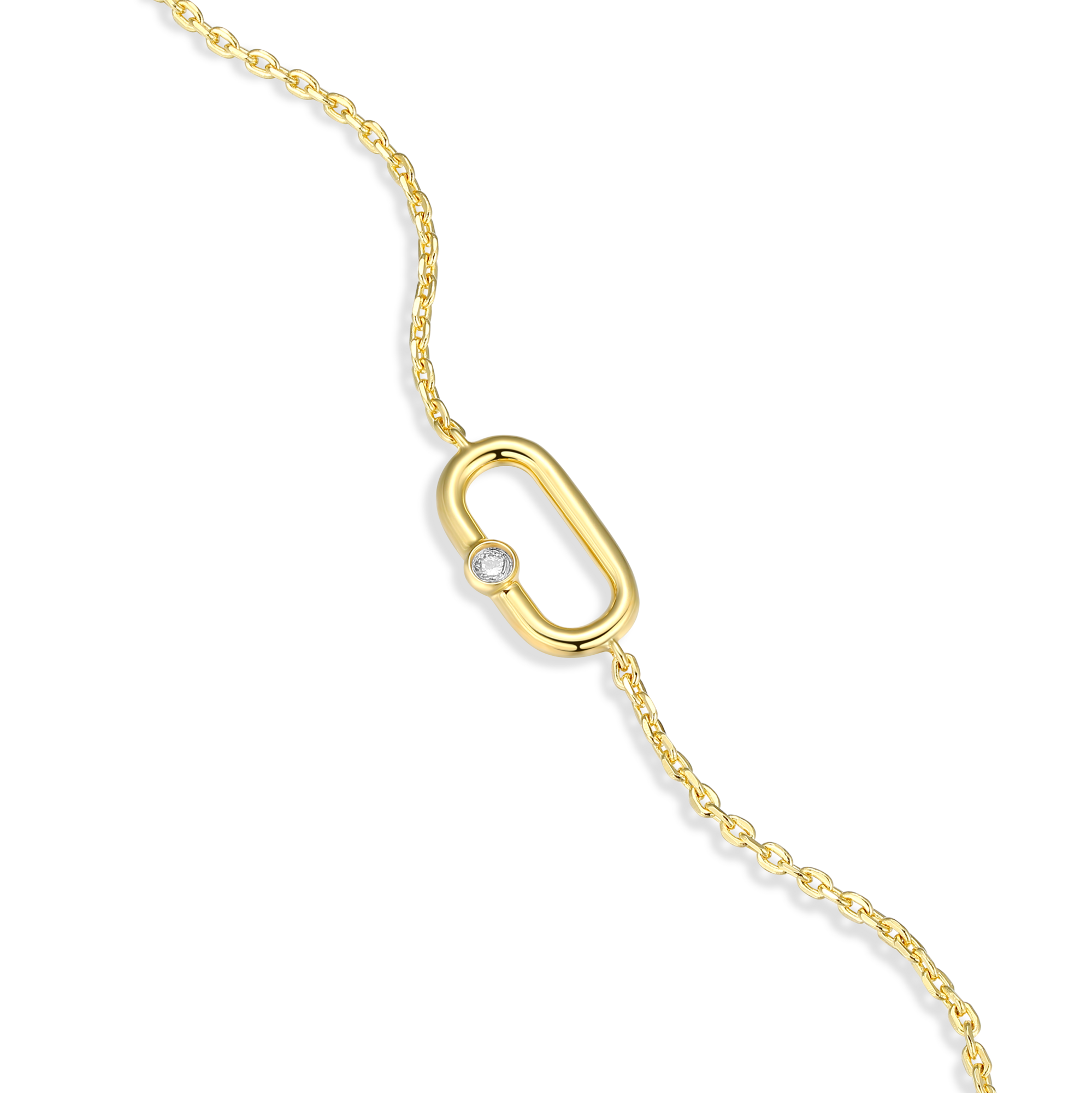 BB0001Y - Mini Paperclip Pendant & Lab-Created Diamond Accent Bracelet in 14K Yellow Gold-Plated Sterling Silver