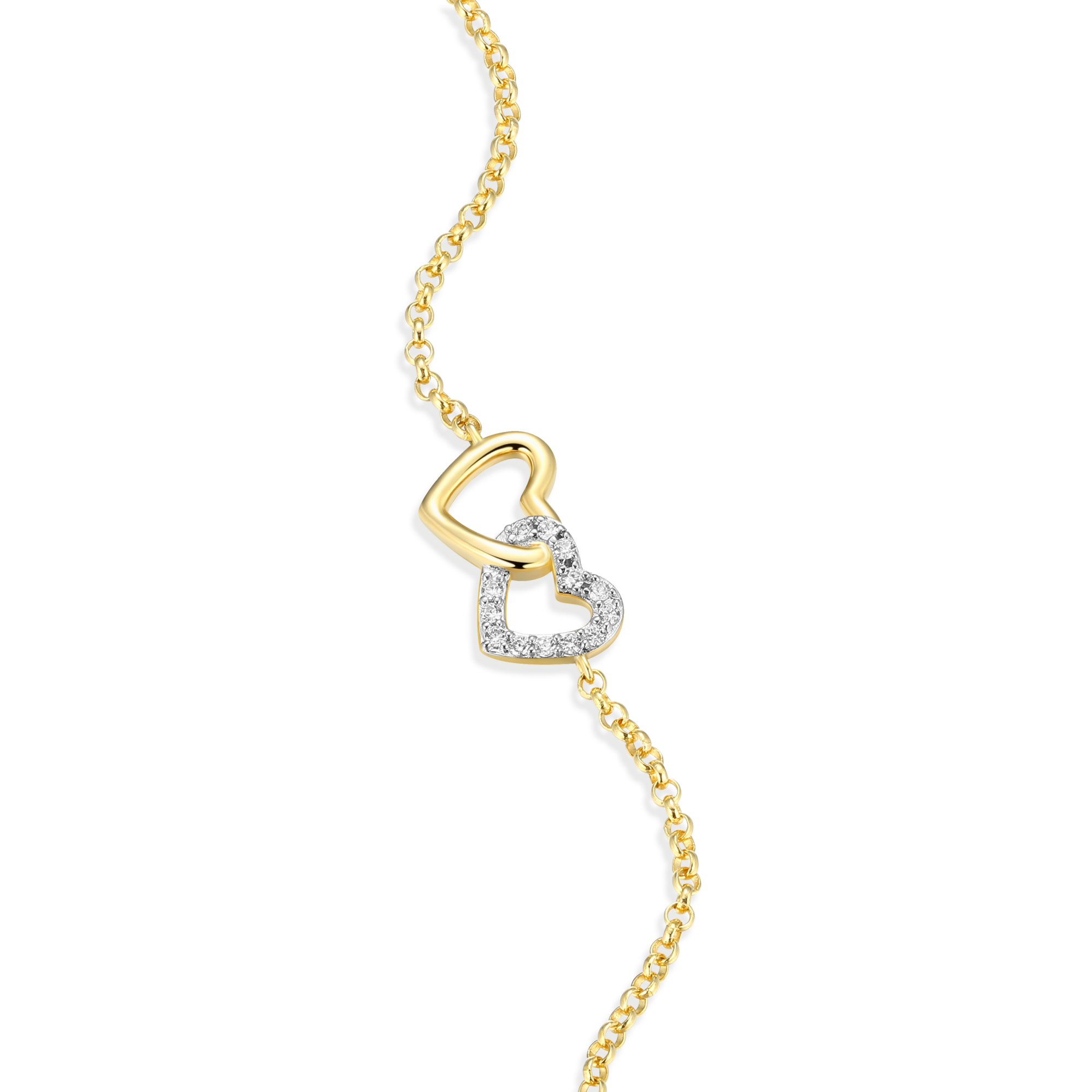 BB0010Y - Open Twin Heart Bolo Bracelet in 14K Yellow Gold-Plated Sterling Silver