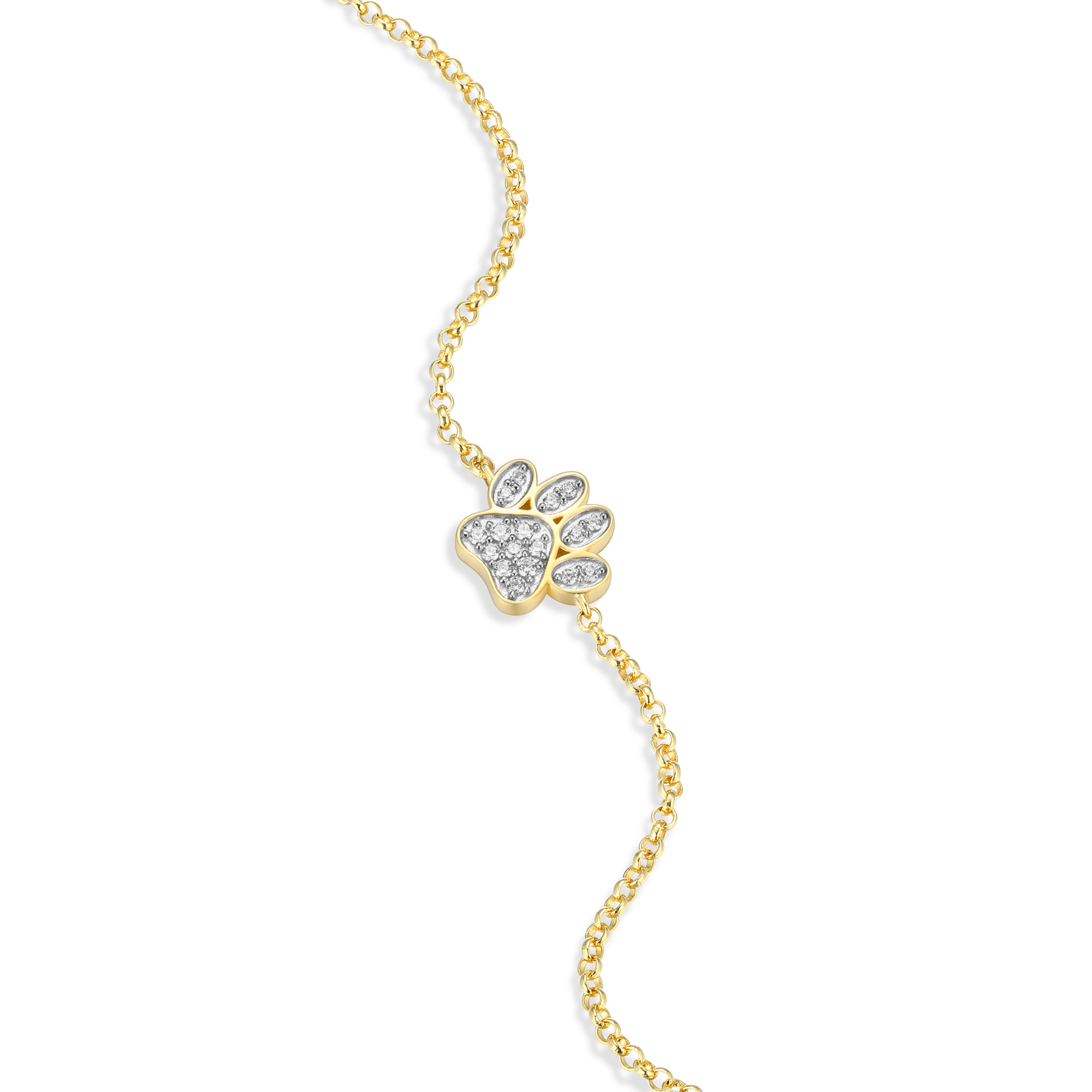 BB0032Y - Paw Print Bolo Bracelet in 14K Yellow Gold-Plated Sterling Silver