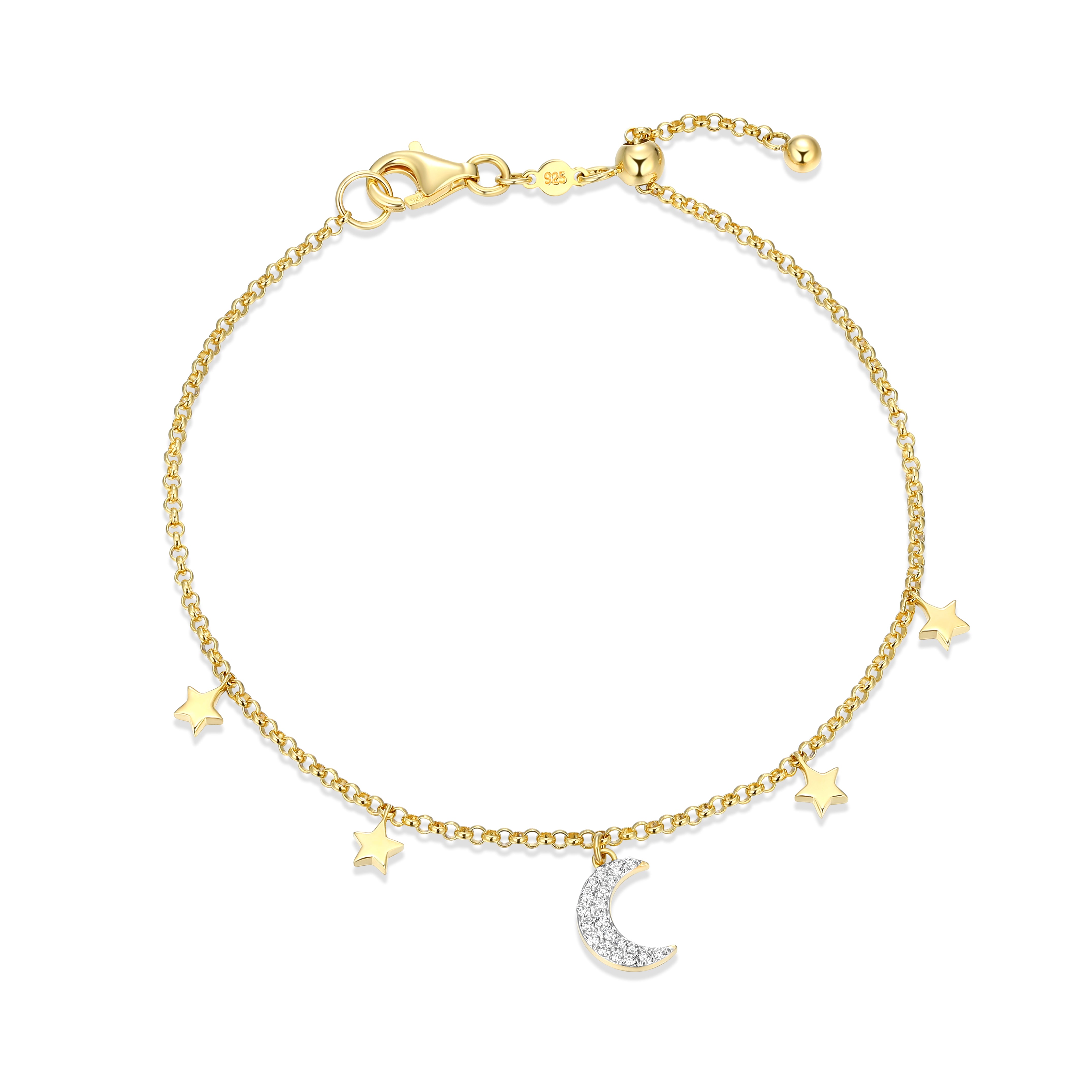 Reach For The Stars With This Celestial Charm Bracelet, Featuring A Dazzling Diamond Moon And Gleaming Stars. Dreamy Vibes, Everyday Style.