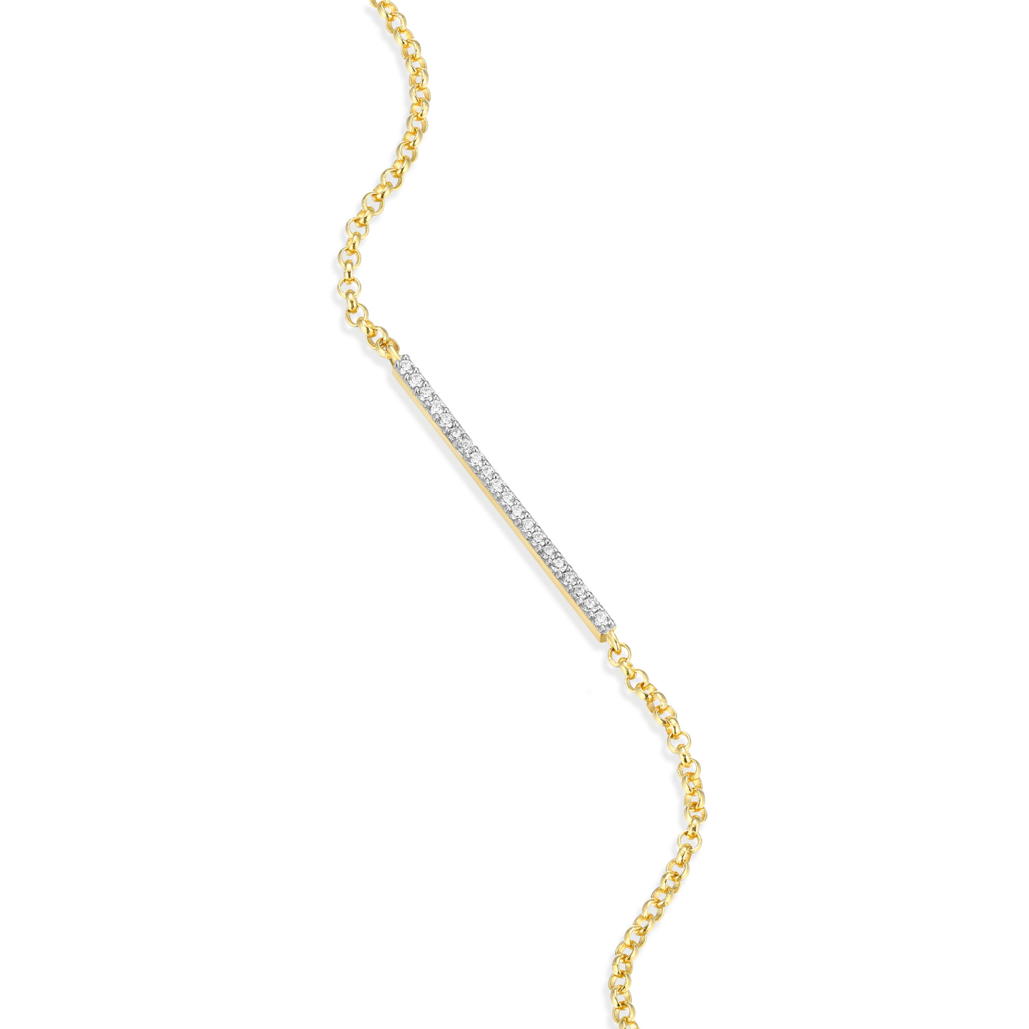 BB0095Y - Pave Bar Bolo Bracelet in 14K Yellow Gold-Plated Sterling Silver