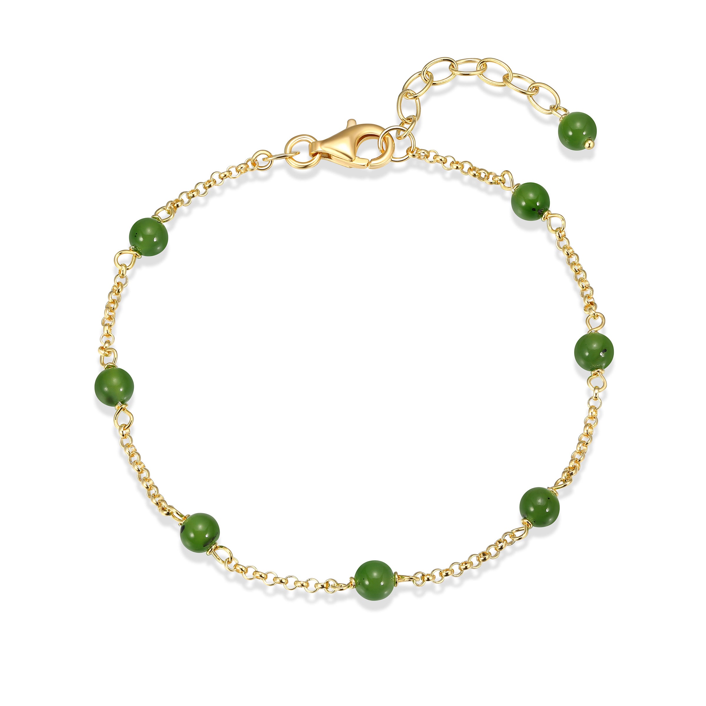 Ss Gp40 Brac G Natural Green Nephrite Jade Rb 4Mm #020 Rolo Chain 6.5" Ext 1"