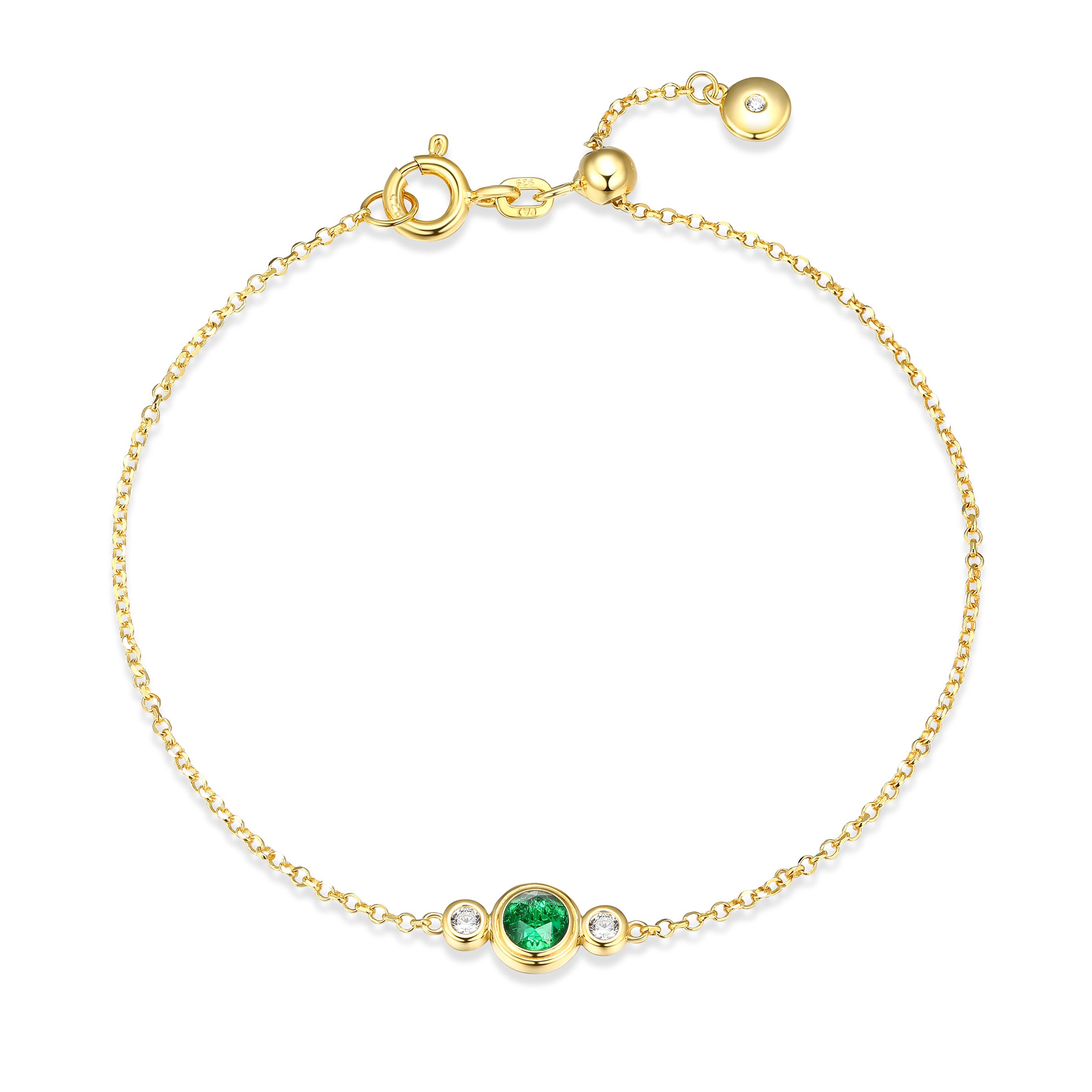 Ss Gp40 Brac Lab Grown Garnet(light Green)a (f-c)rd 4mm &amp; 3a Cz Rd 1.2mm Faceted Rolo Chain 7.5"