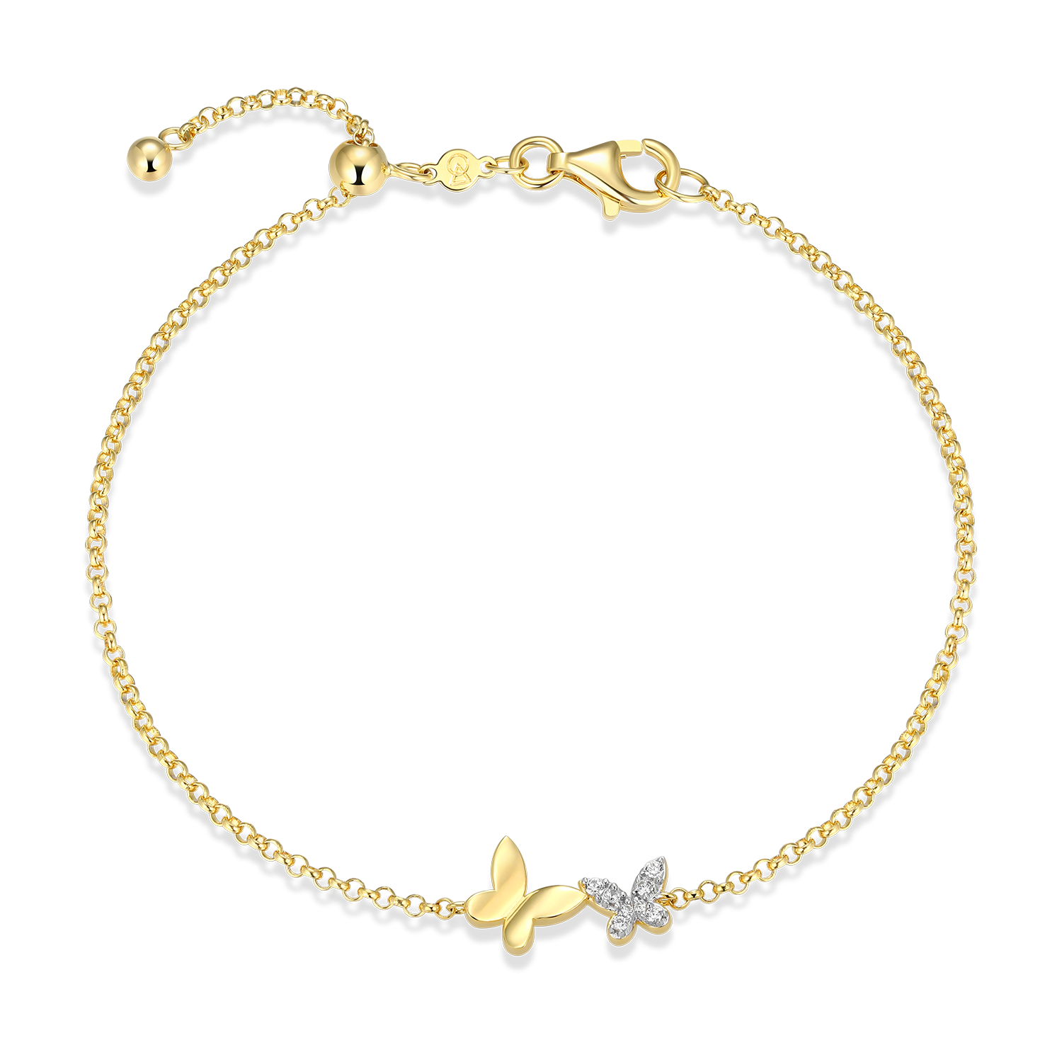 BB0185Y - Twin Butterfly Lab-Created Diamond Bolo Bracelet in 14K Gold & Rhodium-Plated Sterling Silver