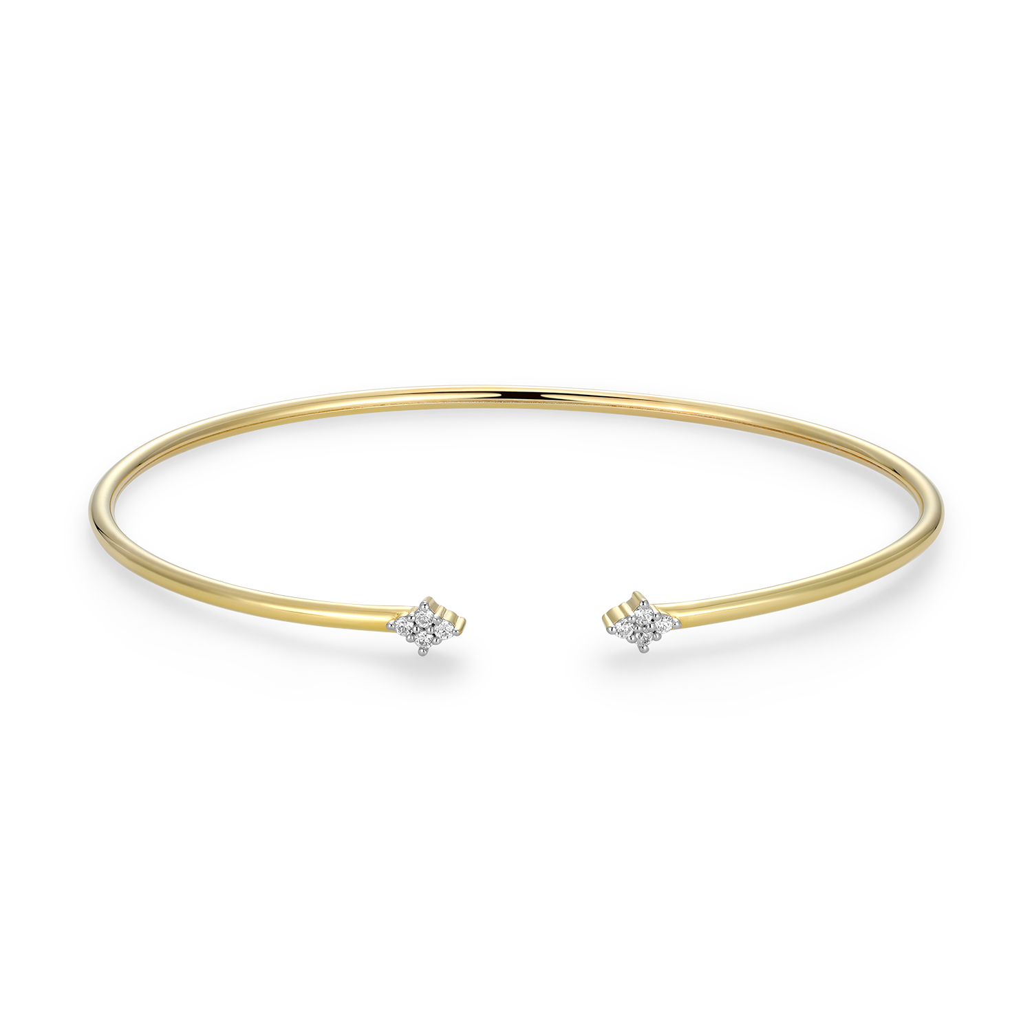 BB0176Y - Four Cluster Lab-Created Diamond Flex Cuff Bracelet in 14K Gold & Rhodium-Plated Sterling Silver