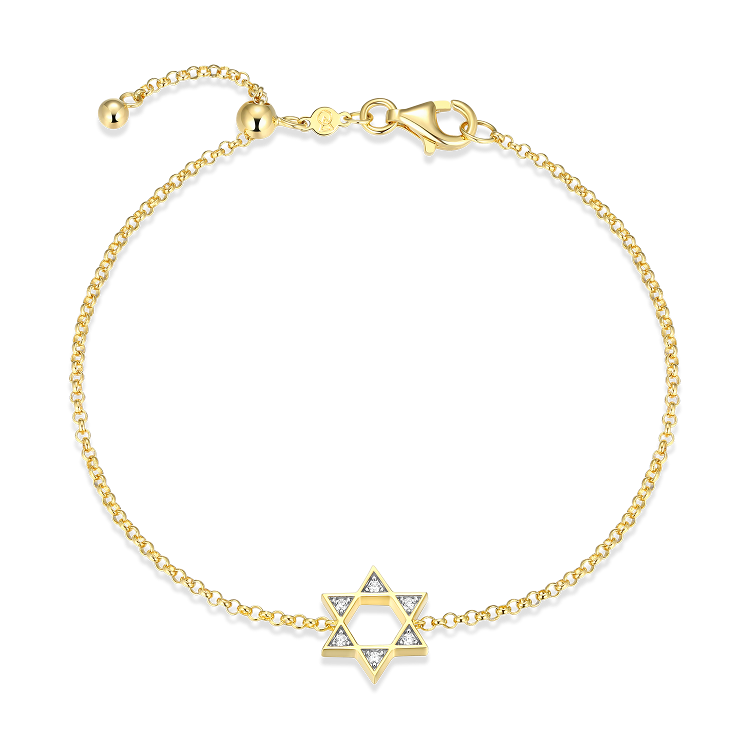 BB0211Y - Star of David Lab-Created Diamond Bolo Bracelet in 14K Yellow Gold-Plated Sterling Silver
