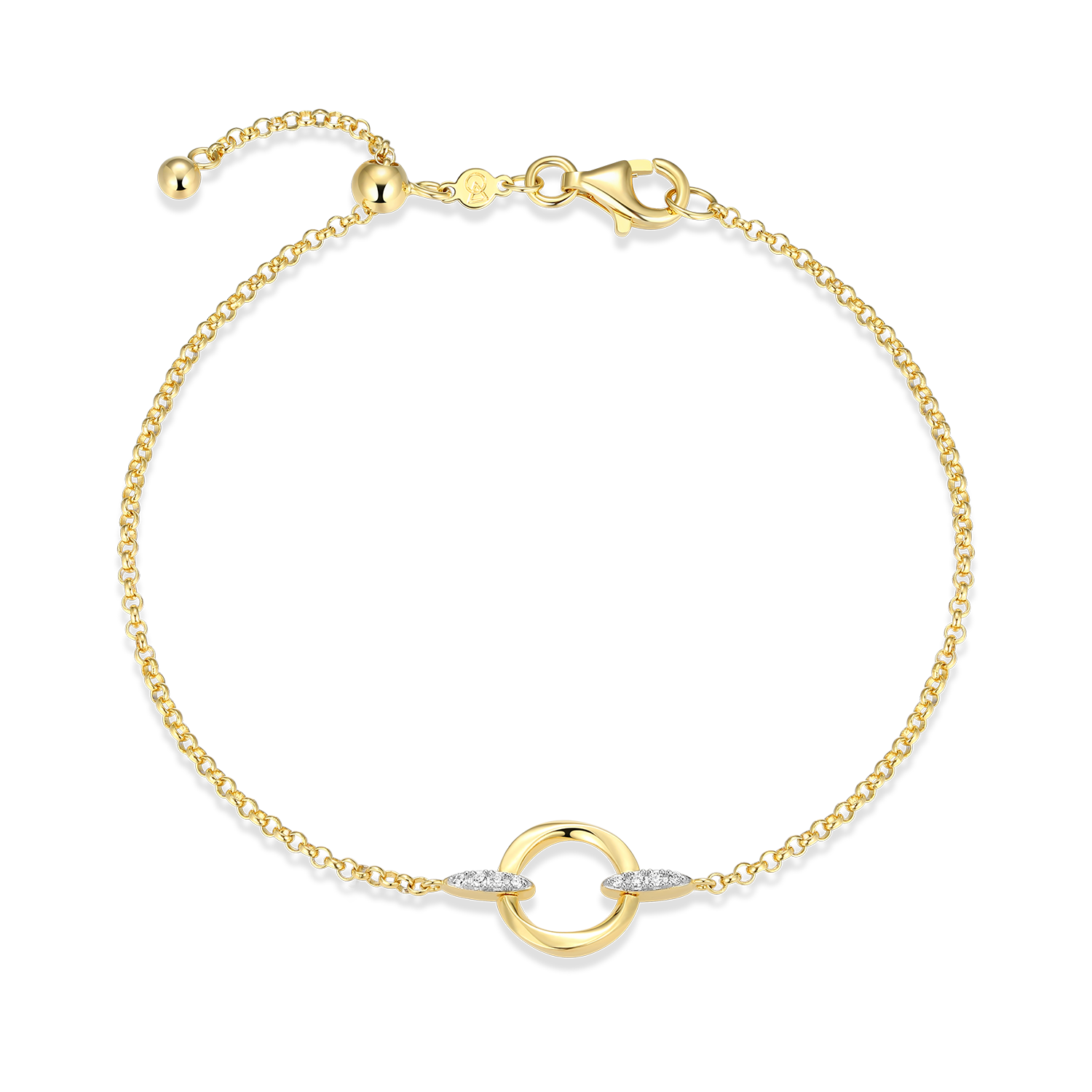 BB0188Y - Knife Edge Circle Link Lab-Created Diamond Bolo Bracelet in 14K Gold & Rhodium-Plated Sterling Silver