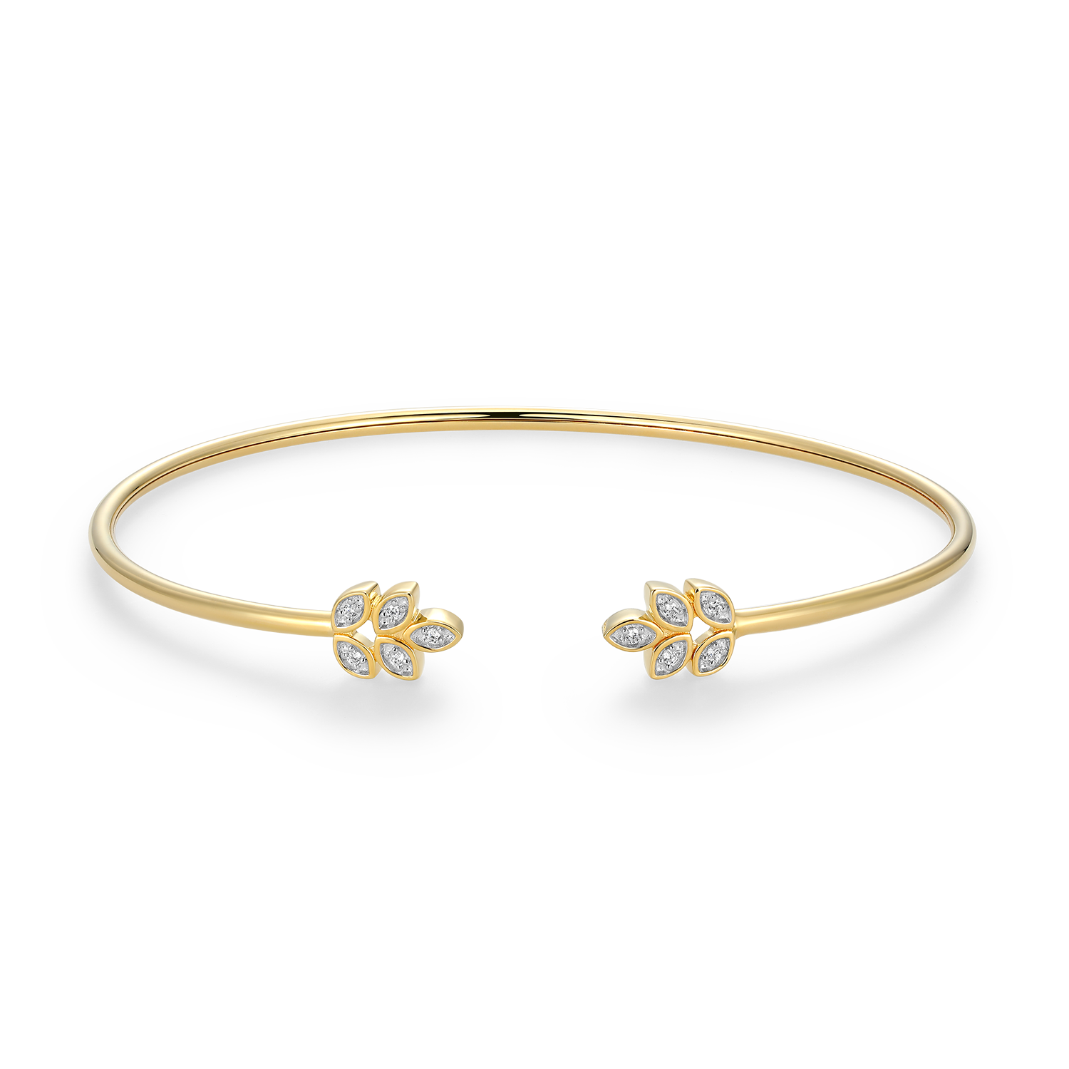 BB0187Y - Marquis Flower Lab-Created Diamond Flex Cuff Bracelet in 14K Gold & Rhodium-Plated Sterling Silver