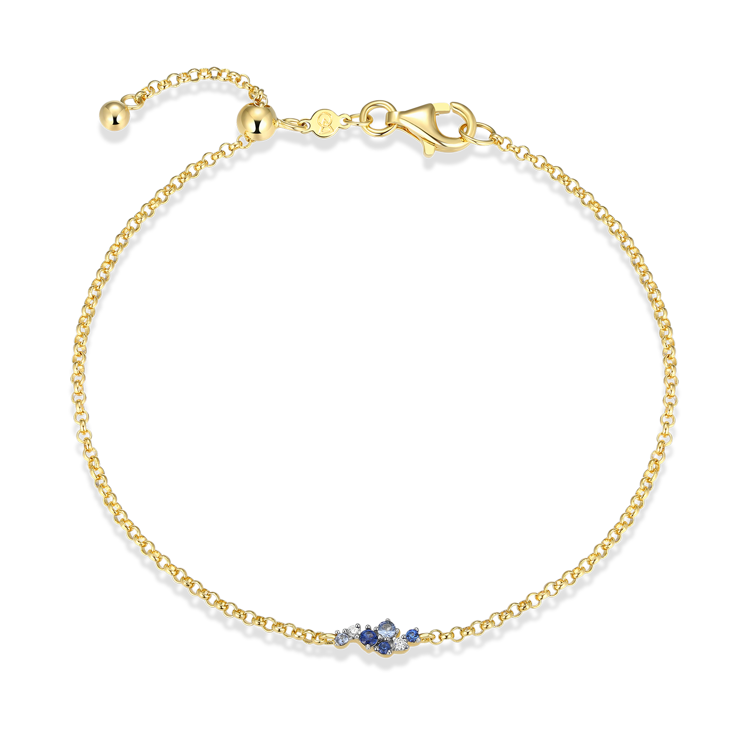 BB0200Y - Scattered Ombre Lab-Created Sapphire & Diamond Bolo Bracelet in 14K Gold & Rhodium-Plated Sterling Silver