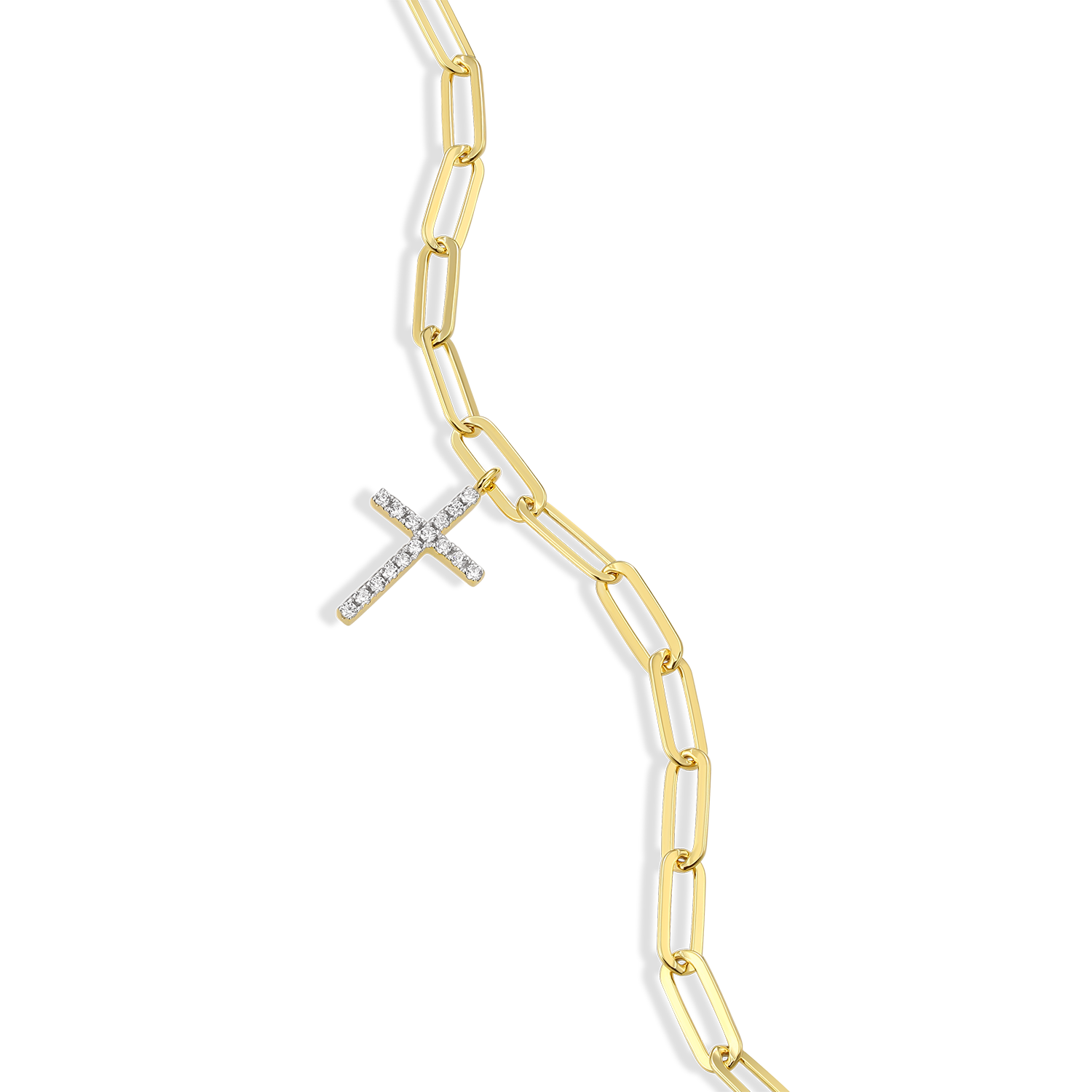 BB0170Y - Cross Pendant Lab-Created Diamond Paperclip Bracelet in 14K Gold & Rhodium-Plated Sterling Silver