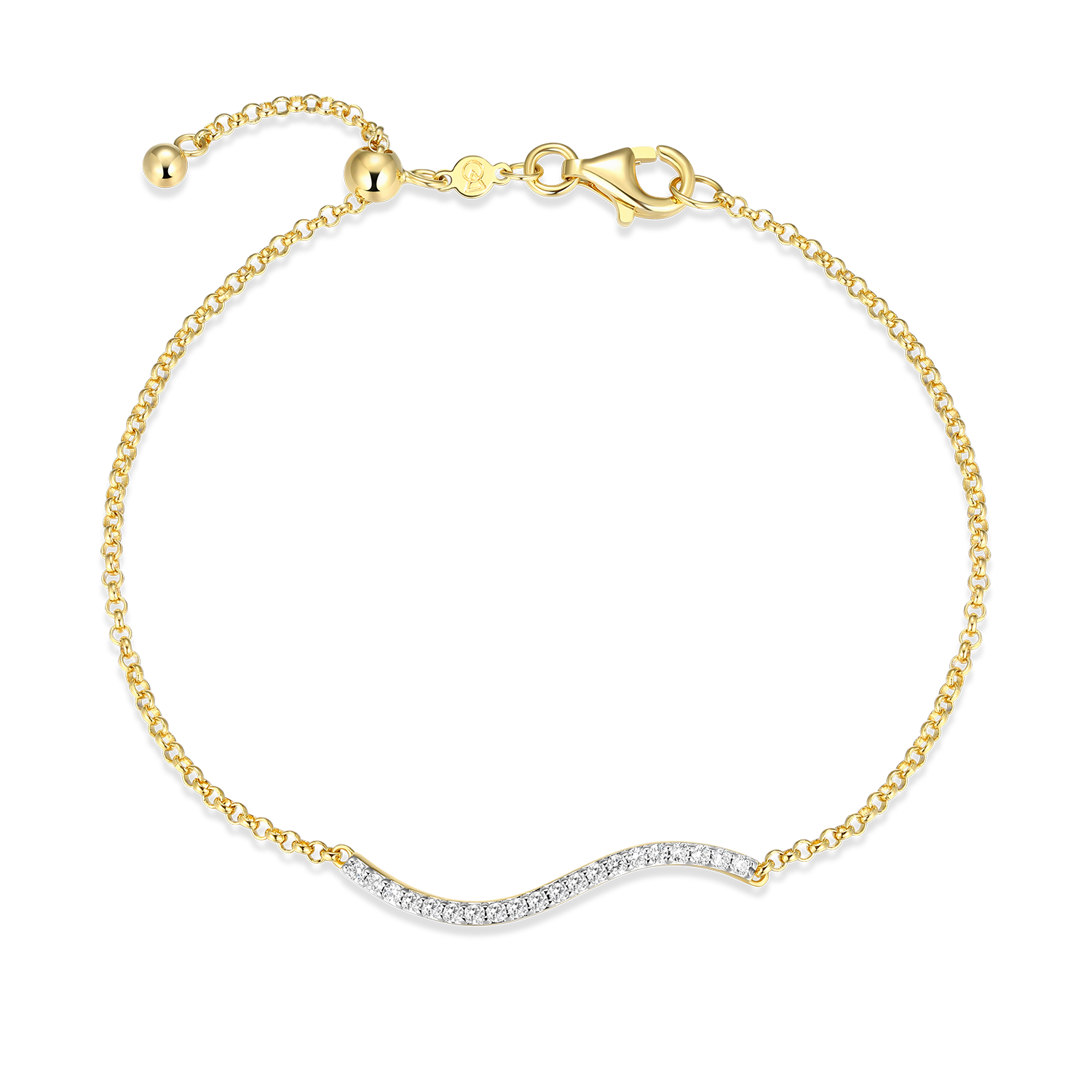 BB0212Y - Wavy Bar Lab-Created Diamond Bolo Bracelet in 14K Yellow Gold-Plated Sterling Silver