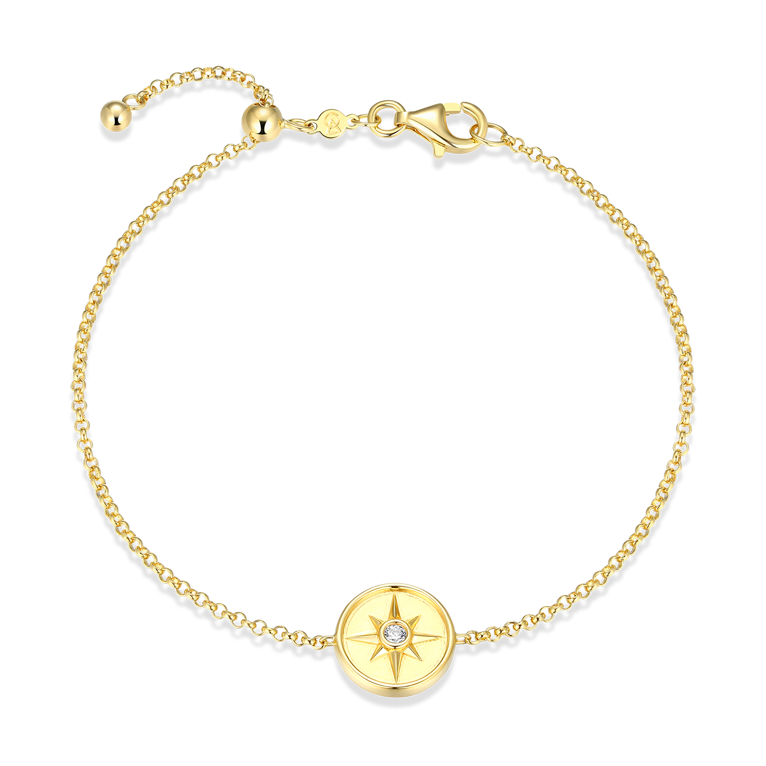 BB0213Y - North Star Medallion Lab-Created Diamond Bolo Bracelet in 14K Yellow Gold-Plated Sterling Silver
