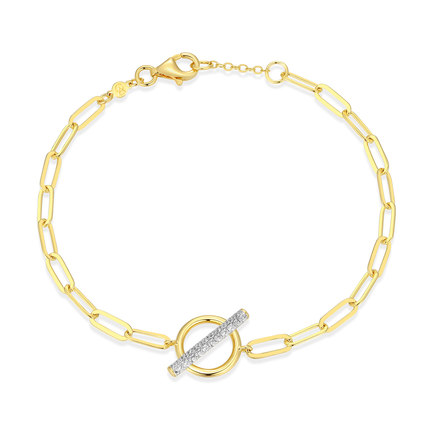 BB0234Y - Lab-Created Diamond Toggle-Look Paperclip Bracelet in 14K Yellow Gold-Plated Sterling Silver