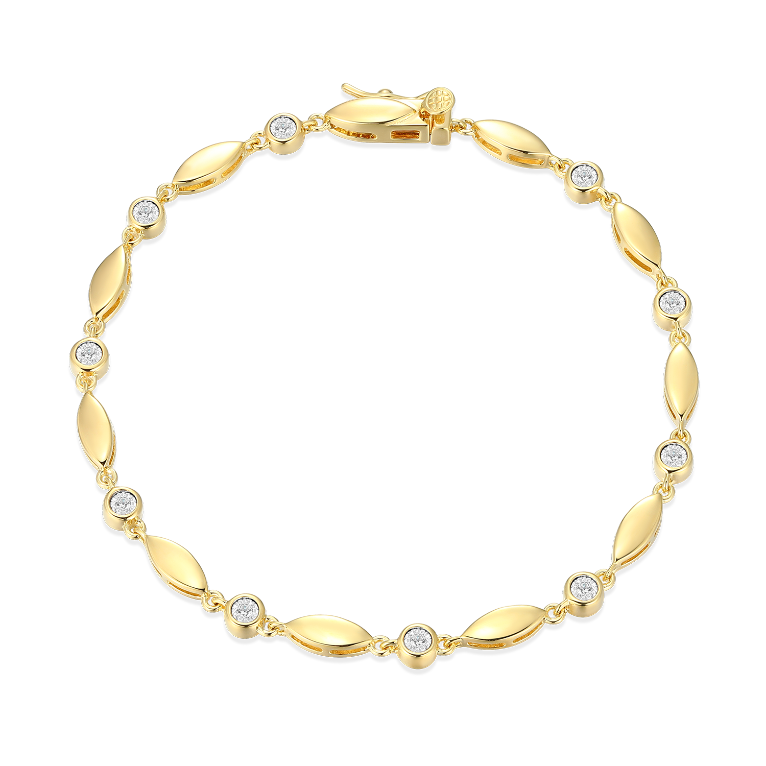 BB0236Y - Marquise & Bezel Set Lab-Created Diamond Line Bracelet in 14K Yellow Gold-Plated Sterling Silver