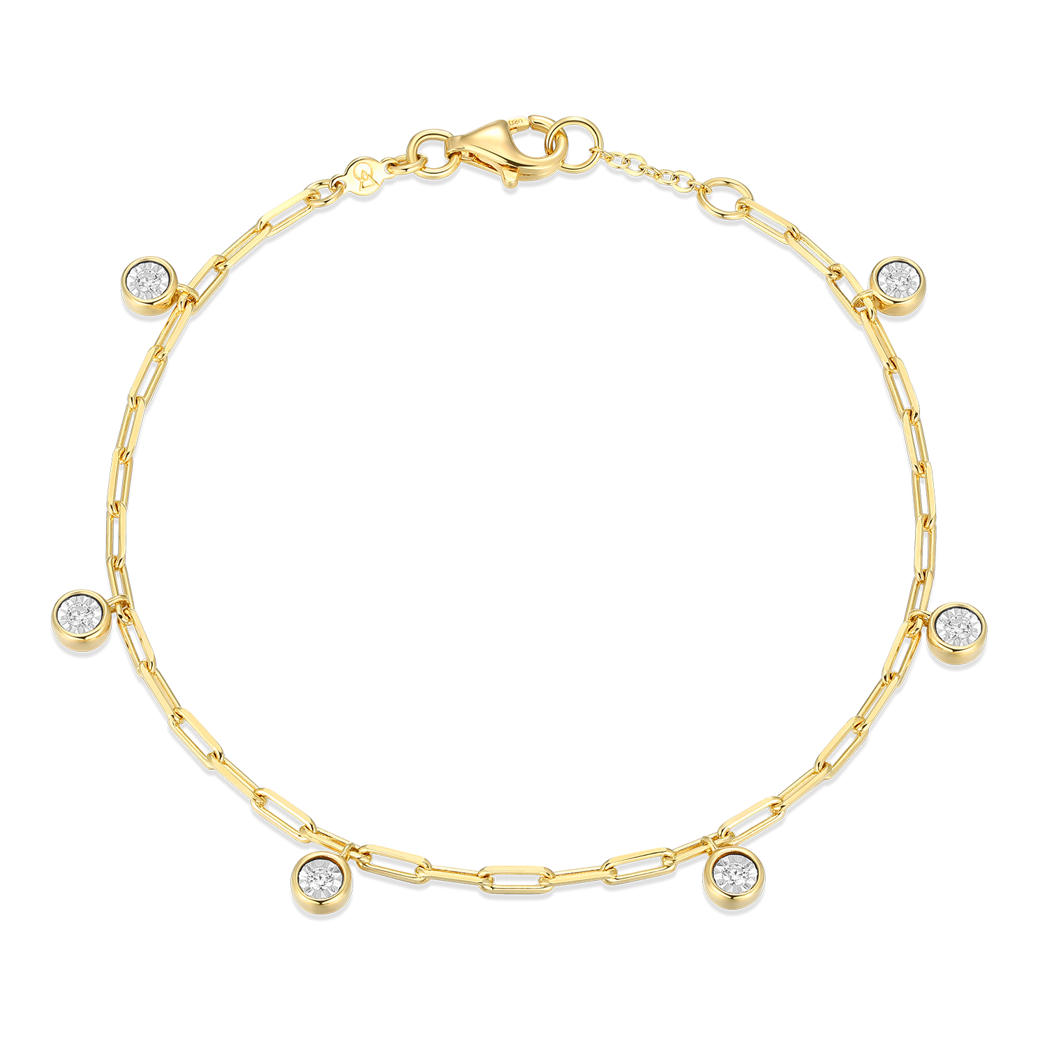 BB0217Y - Dangle Station Lab-Created Diamond Mini Paperclip Bracelet in 14K Yellow Gold-Plated Sterling Silver