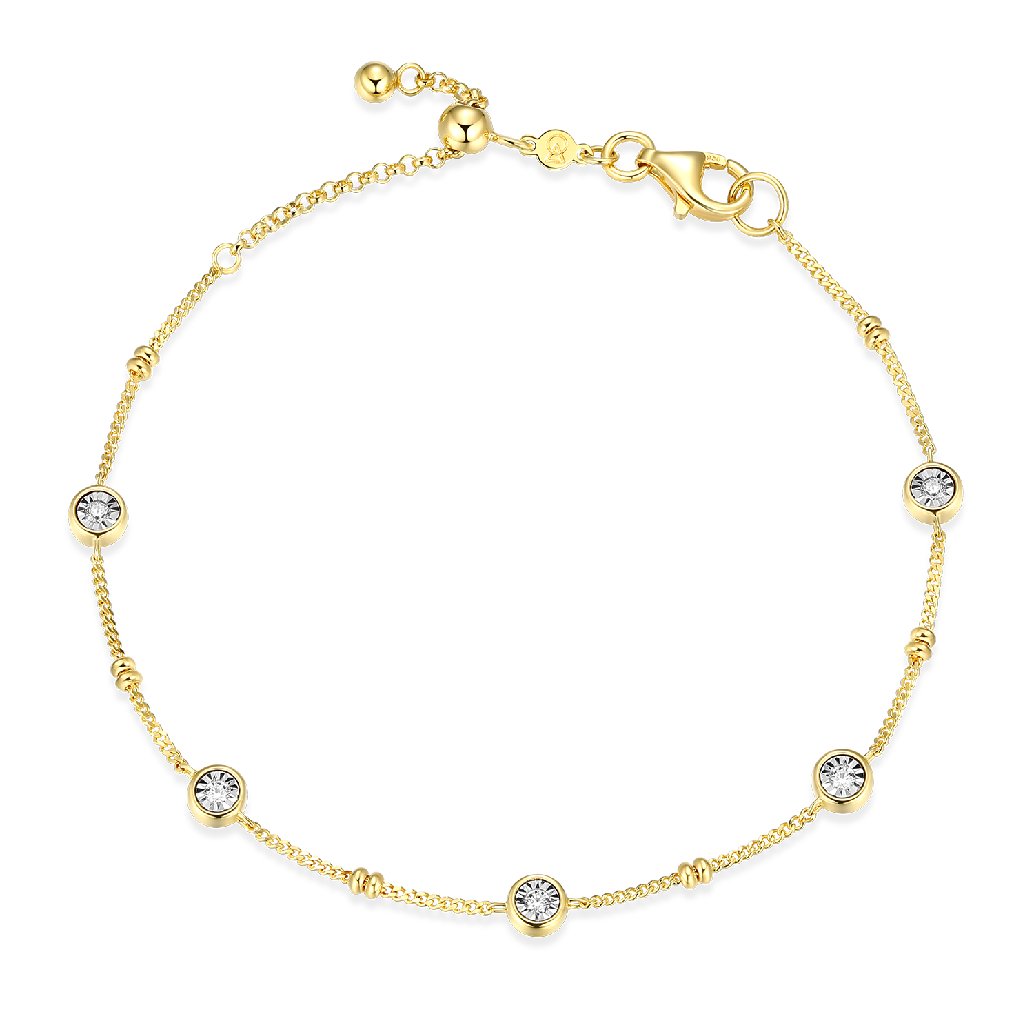 BB0218Y - Bezel Station Lab-Created Diamond Beaded Bolo Bracelet in 14K Yellow Gold-Plated Sterling Silver