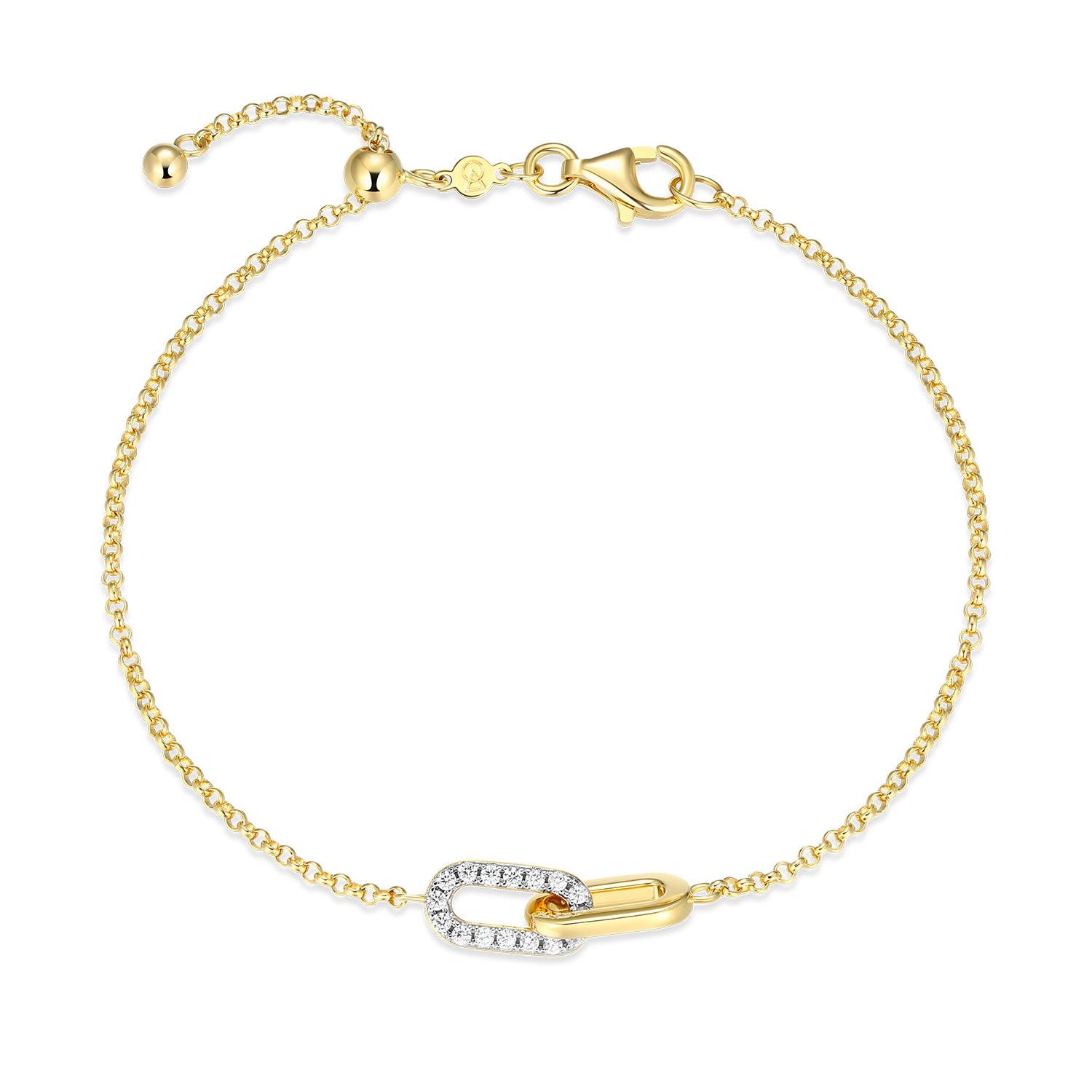 BB0238Y - Twin Paperclip Pendant Lab-Created Diamond Bolo Bracelet in 14K Yellow Gold-Plated Sterling Silver