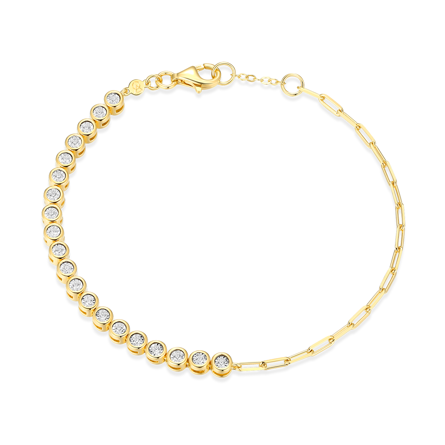 BB0239Y - Mini Paperclip Chain & Bezel-Set Lab-Created Diamond Bracelet in 14K Yellow Gold-Plated Sterling Silver