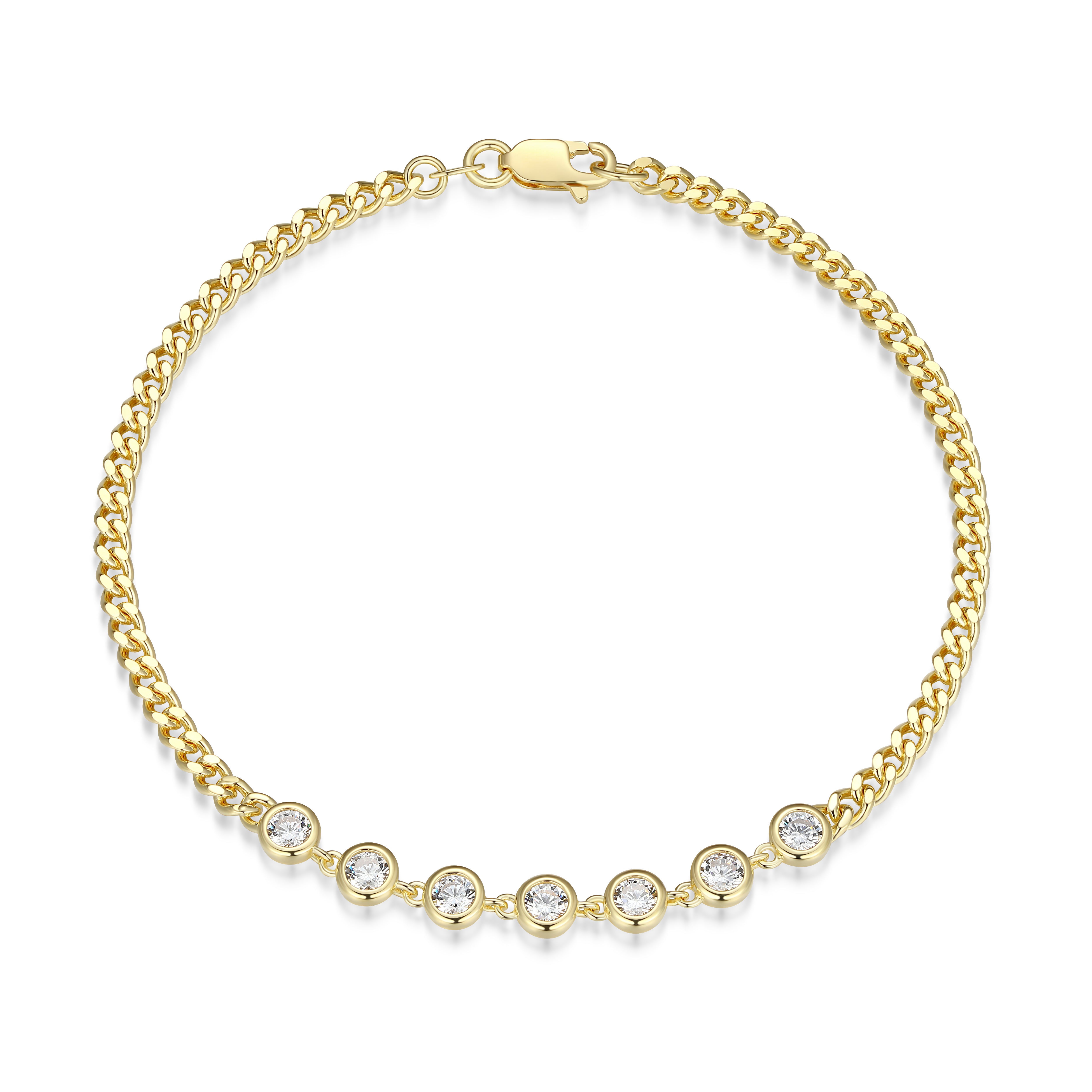 RB0193Y - Station CZ Cuban Chain Bracelet