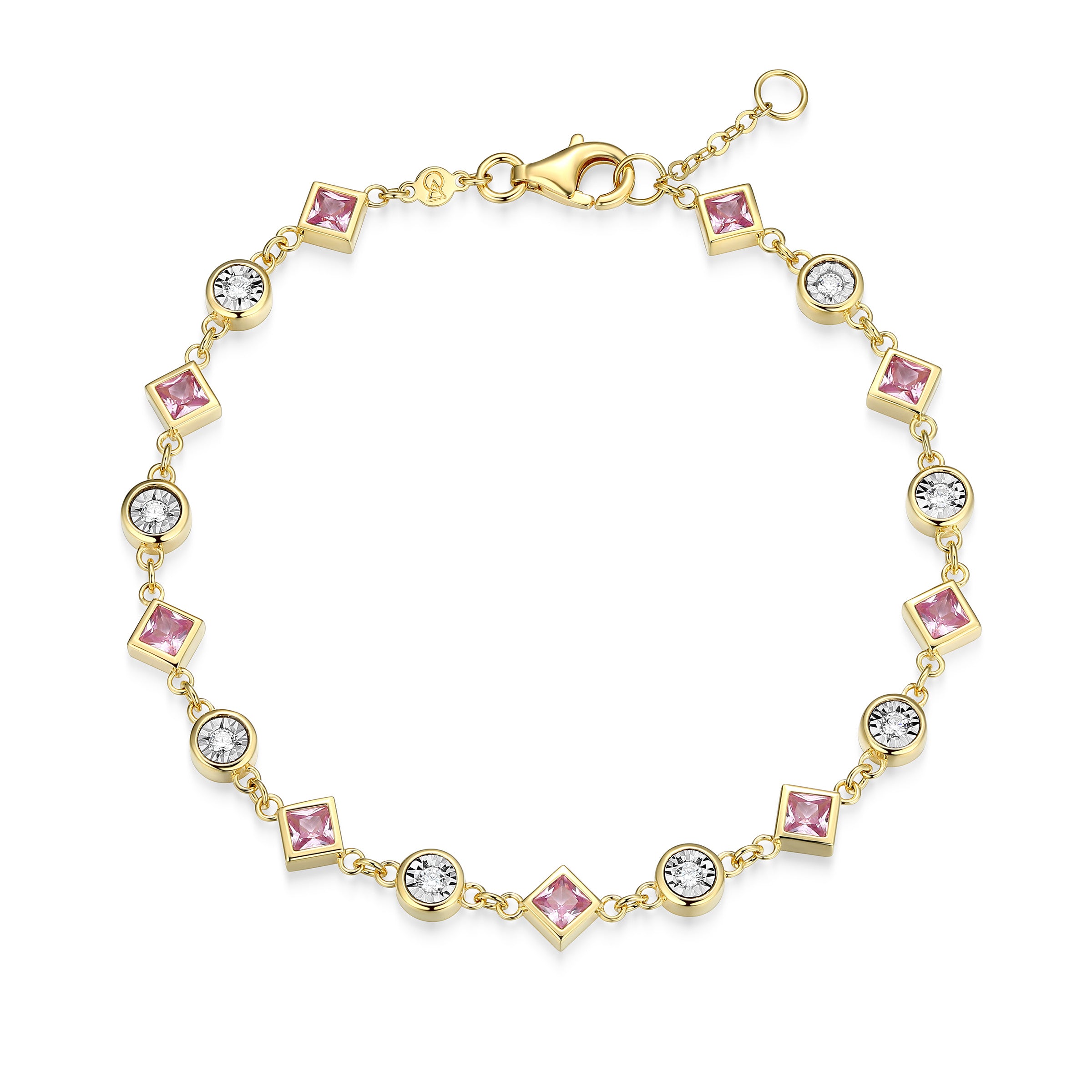 BB0256Y - Lab-Created Pink Sapphire & Lab-Created Diamond Station Bracelet