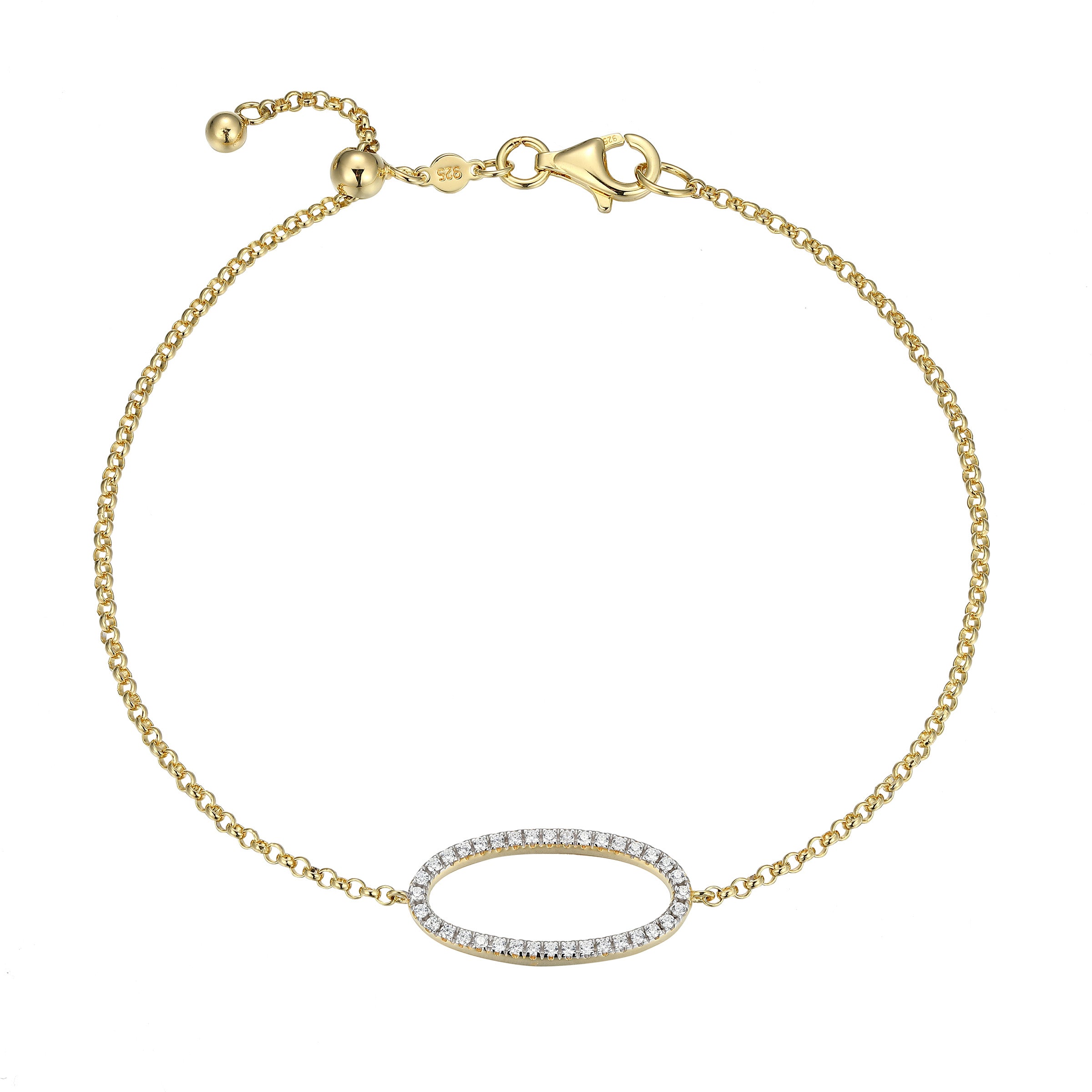 BB0276Y - Open Oval Lab-Created Diamond Bolo Bracelet