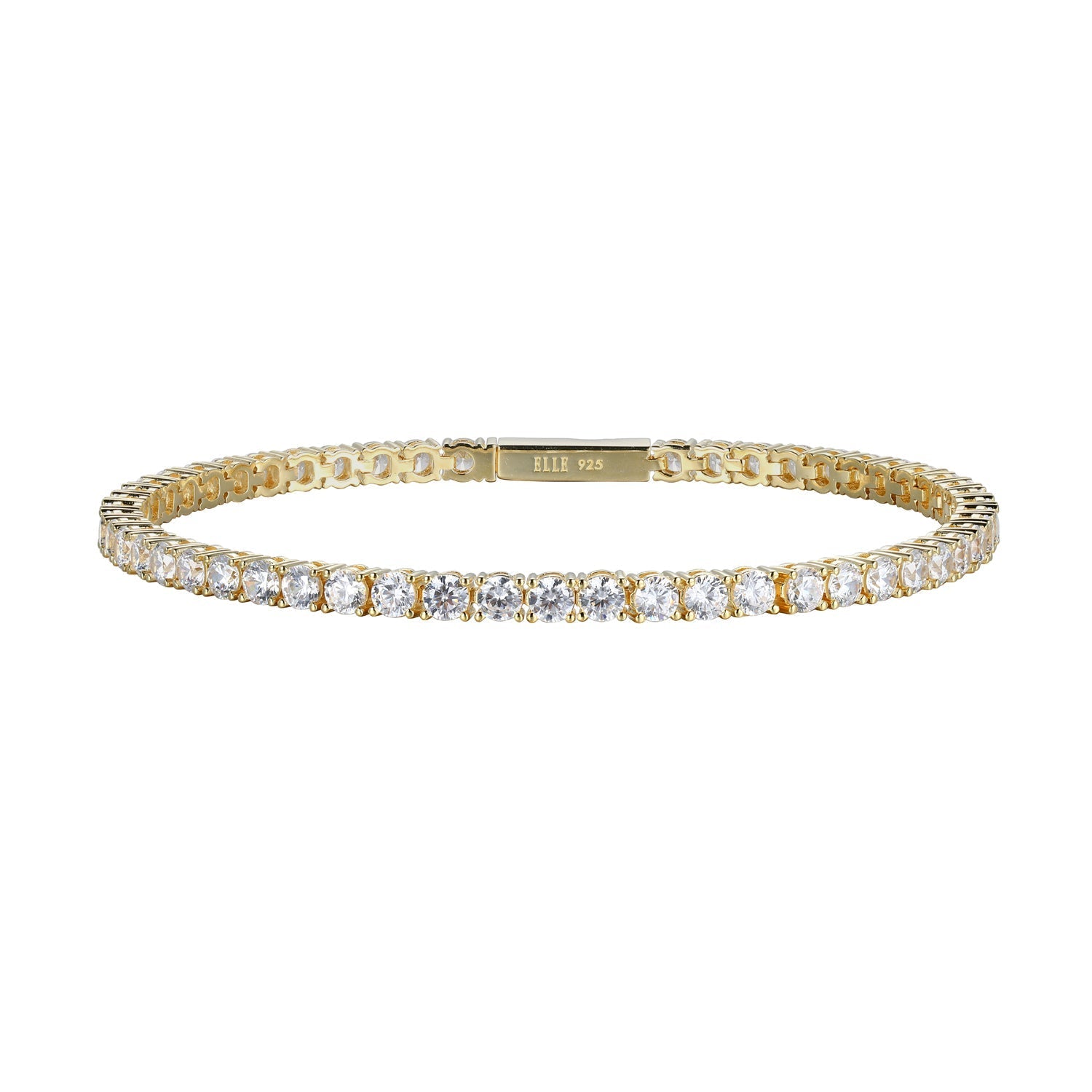 Sterling Silver "Stardust" Yellow Gold- Plated 3Mm Cubic Zirconia Bracelet 7.25"