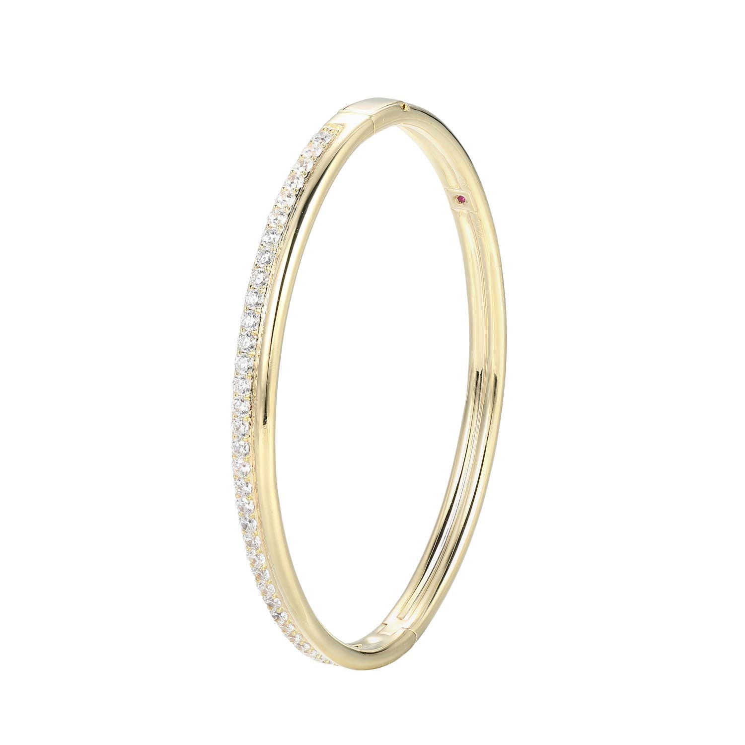 This Elle Goddess Collection Bangle Bracelet Features Dazzling Cubic Zirconia Set In 18K Gold-Plated Sterling Silver, Radiating Sophistication And Style. At 6.75", It Fits Comfortably On Your Wrist While Adding Timeless Style.