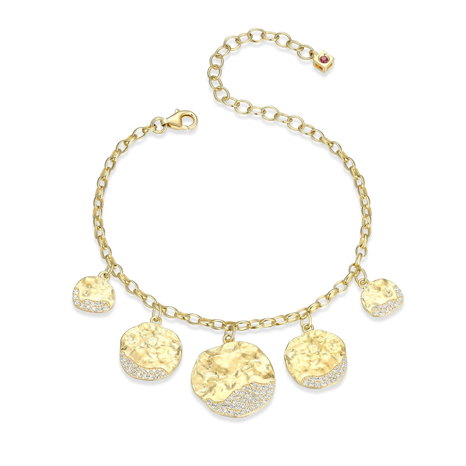 Sterling Silver Elle "Galaxy" Yellow Gold Plated White Cz Bracelet 6.5" + 2.5" Extension Rolo Chain