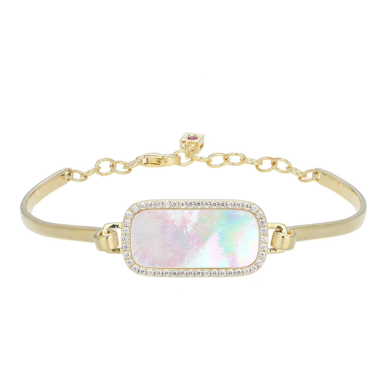 Sterling Silver Elle "Allure 2.0" Yellow Gold Plated Mother Of Pearl And White Cz Bracelet 6" + 1" Extension