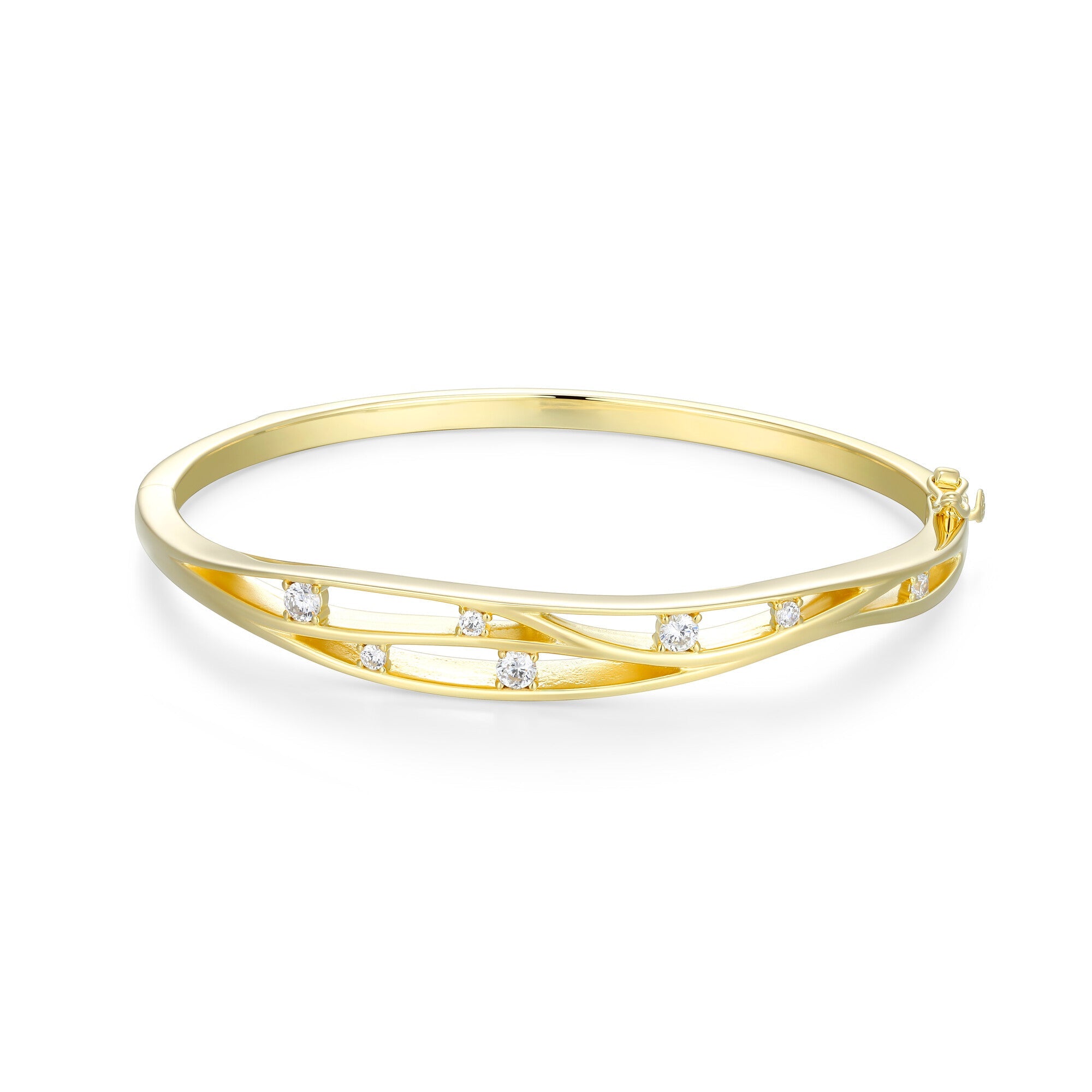 Sterling Silver Elle "between" Yellow Gold Plated Bang Cubic Zirconia Rd 3mm &amp; Rd Fine Matt Finish 6.5"