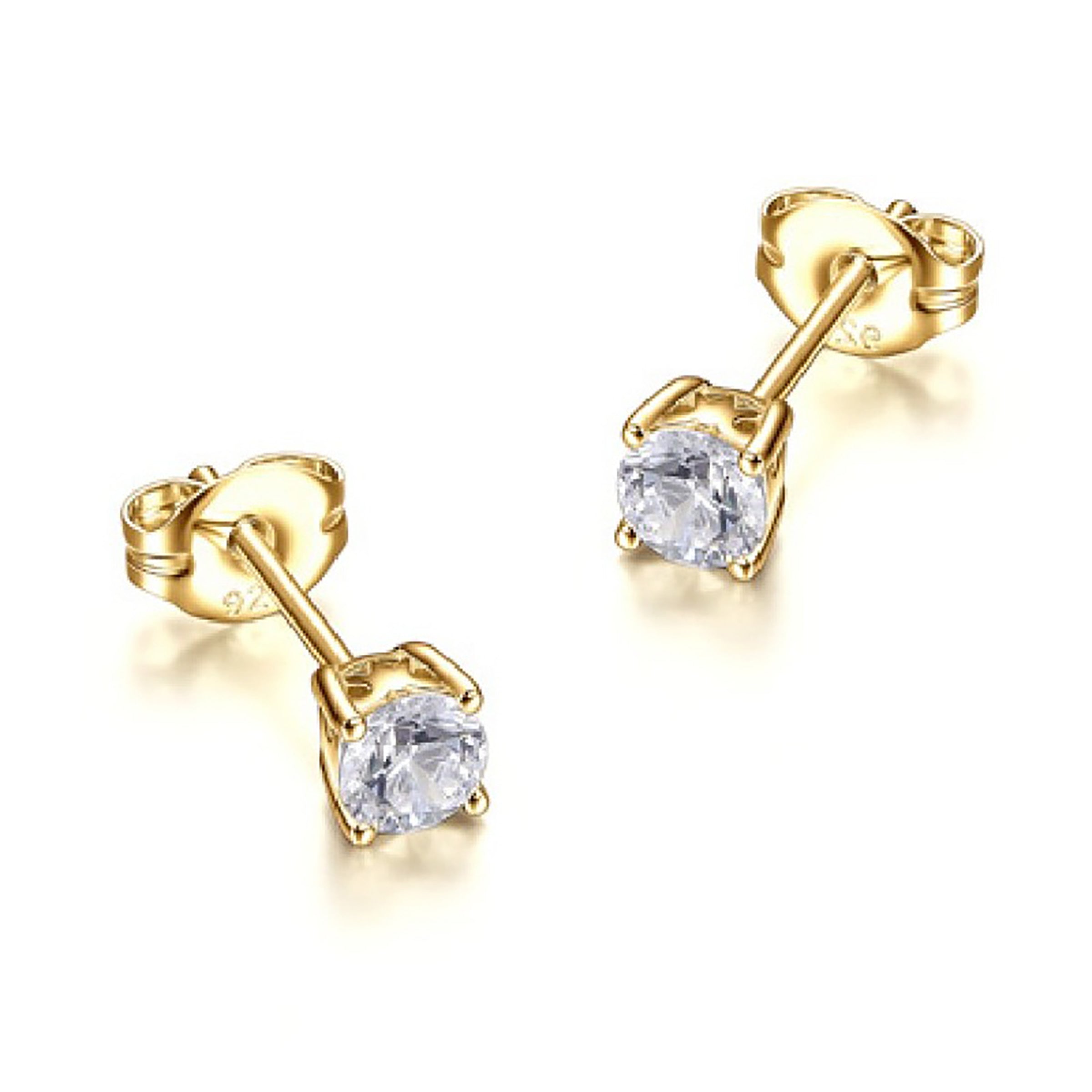 Diamondlite Cz 4Mm Round Stud Earrings In Sterling Silver With 18K Gold Plating.