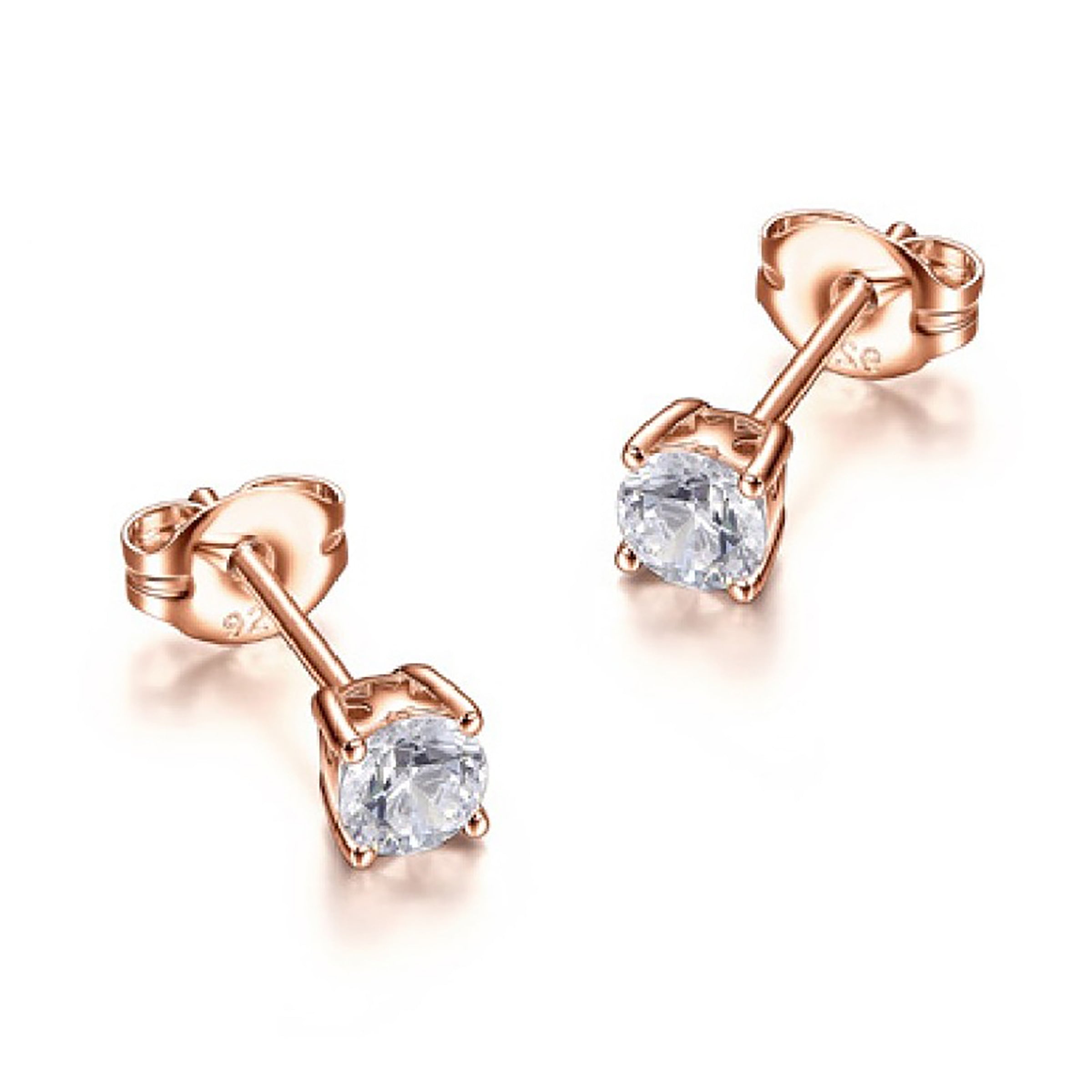 Diamondlite Cz 4Mm Round Stud Earrings In Sterling Silver With Rose Gold Plating.