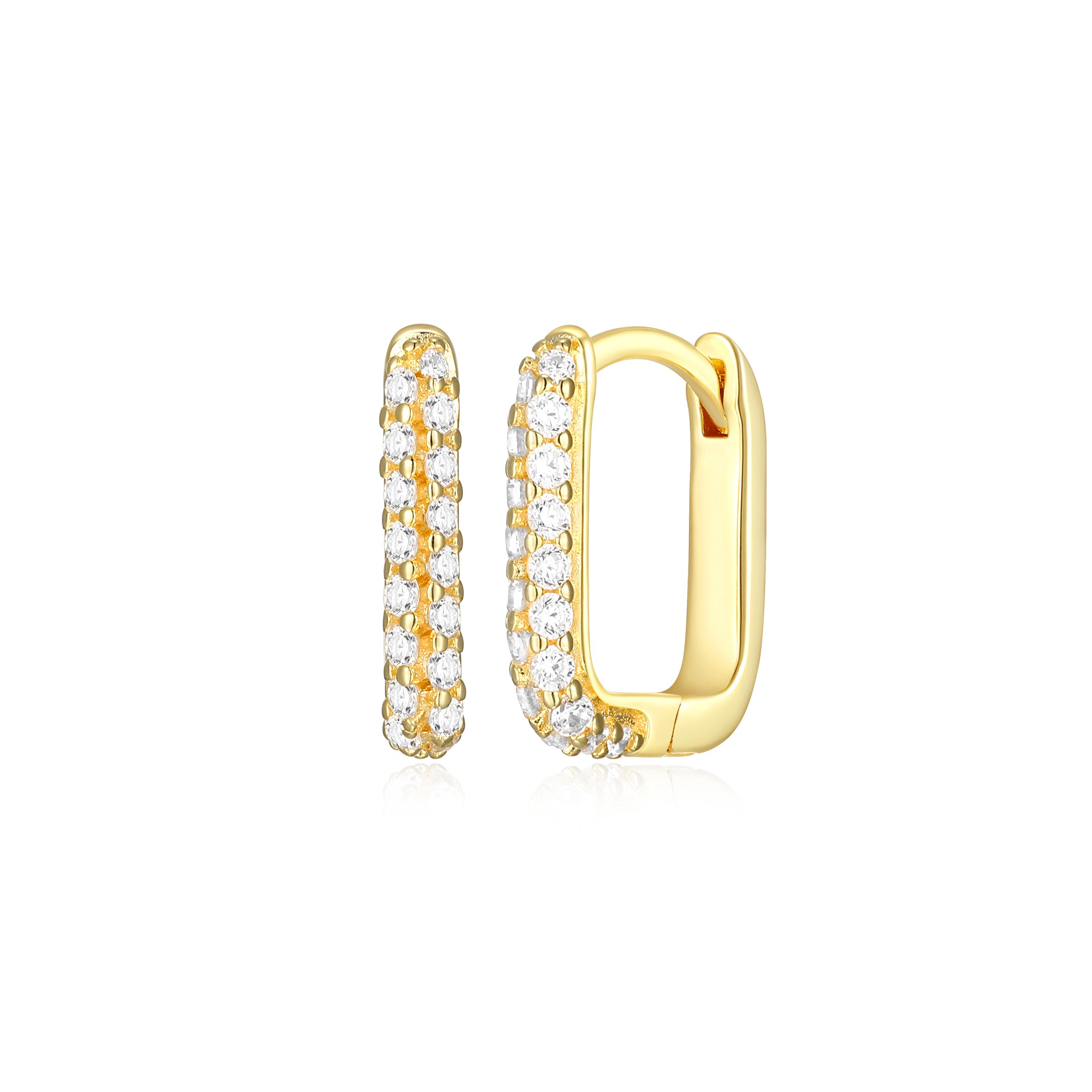Diamondlite Cz 12X10Mm Oblong Link Hoop Earrings In Sterling Silver With 18K Gold Plating.