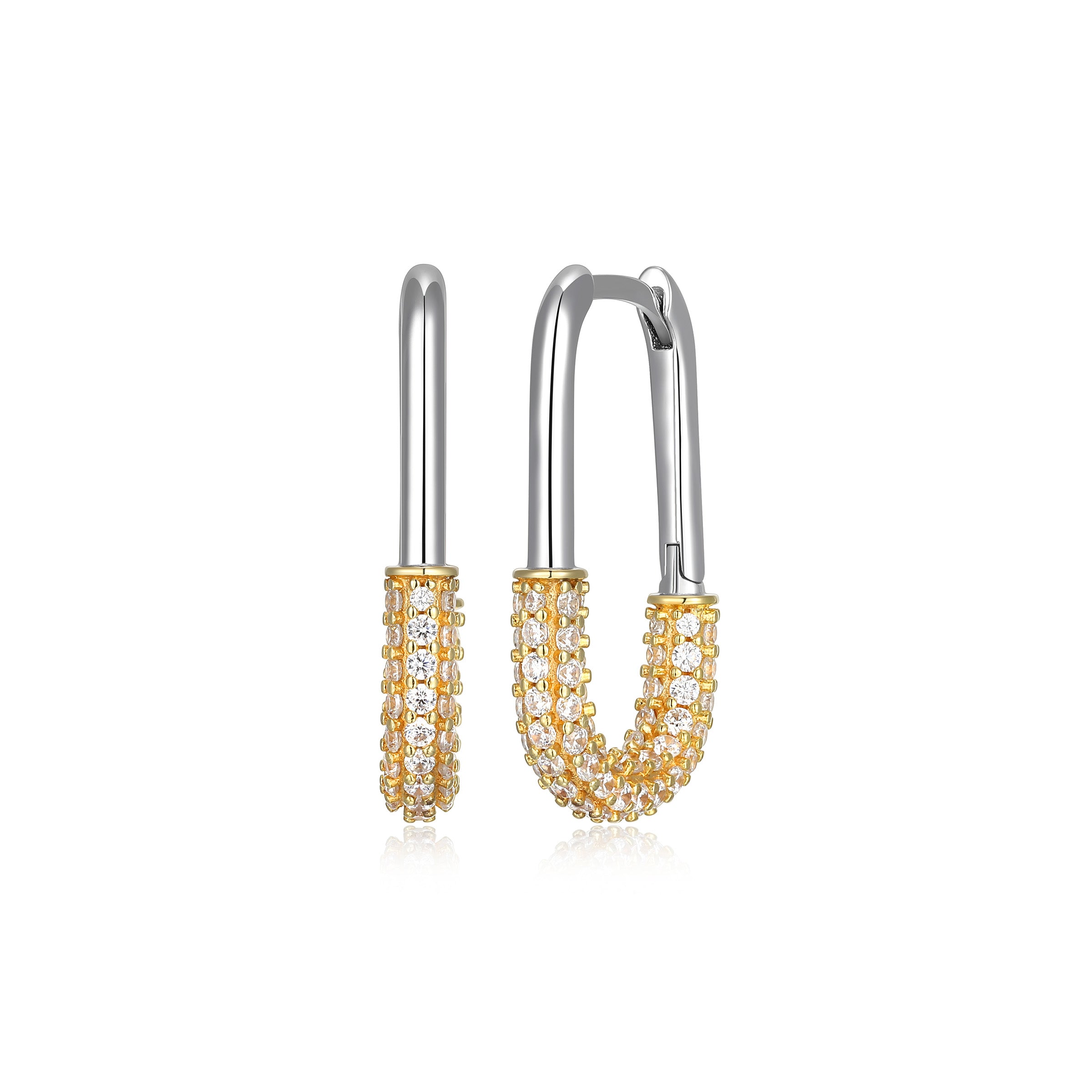 Diamondlite Cz Two-Tone 23X13Mm Oblong Link Hoop Earrings In Sterling Silver With 18K Gold Plating.