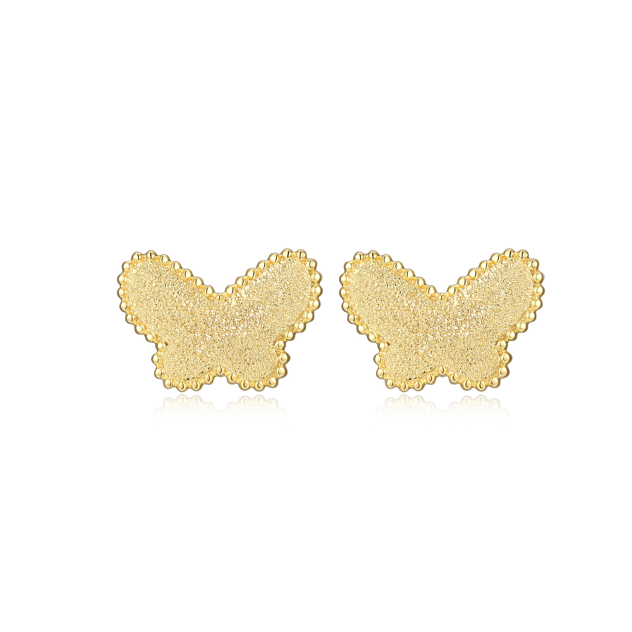 Diamond Textured Beaded Butterfly Stud Earrings In Sterling Silver With 18K Gold Plating.
