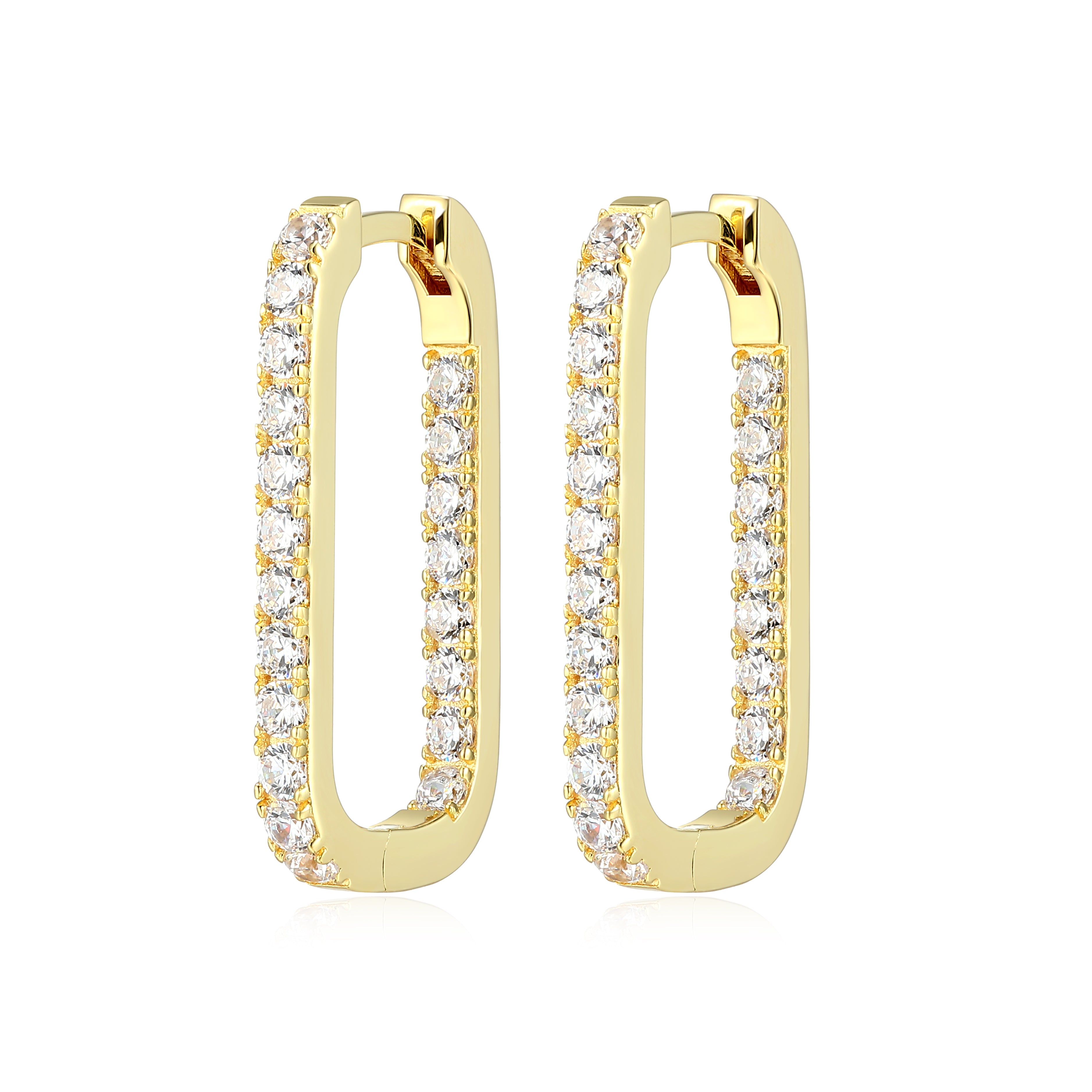RE0188Y - Elongated Rectangle CZ Hoop Earrings