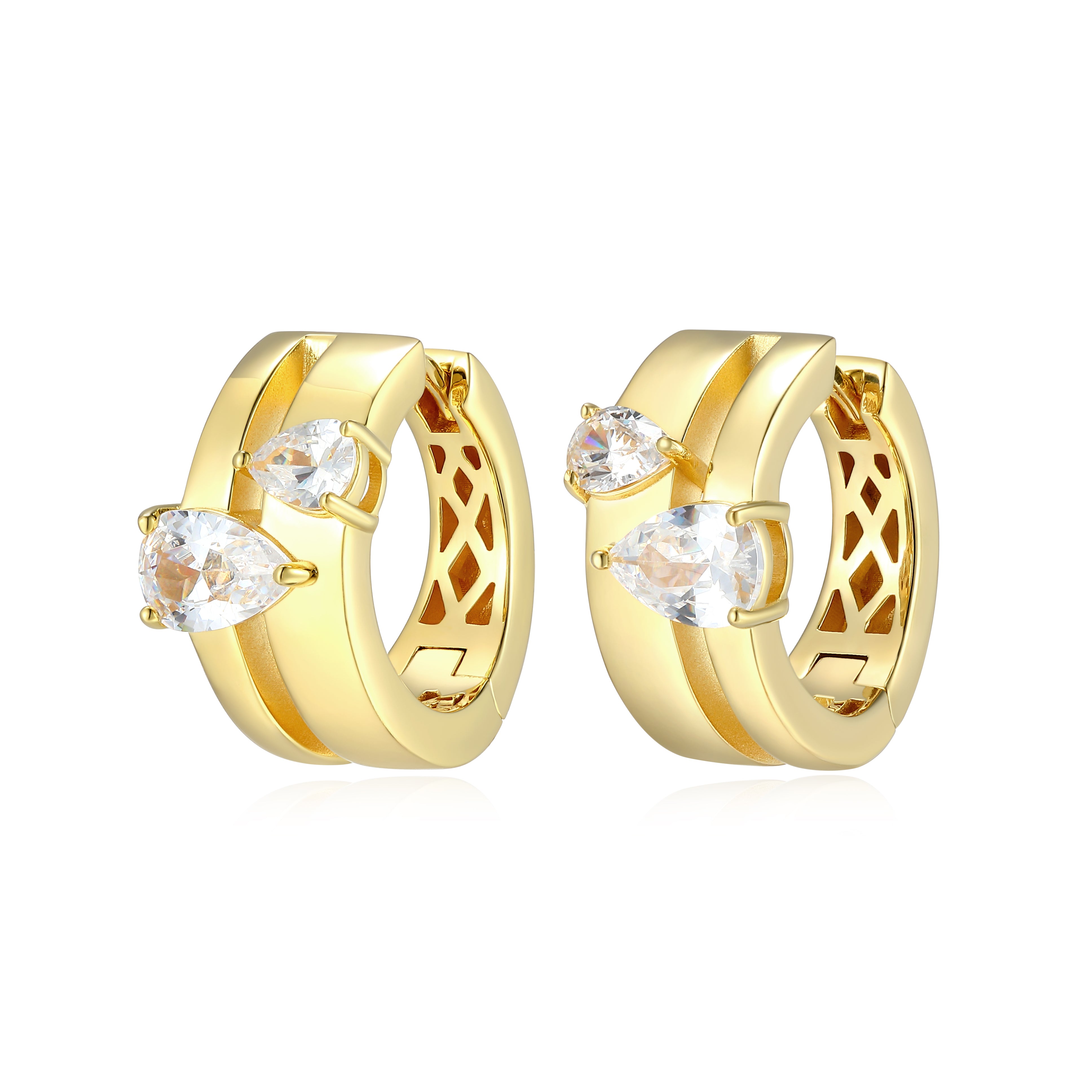 RE0173Y - Modern Pear-Cut CZ Hoop Earrings