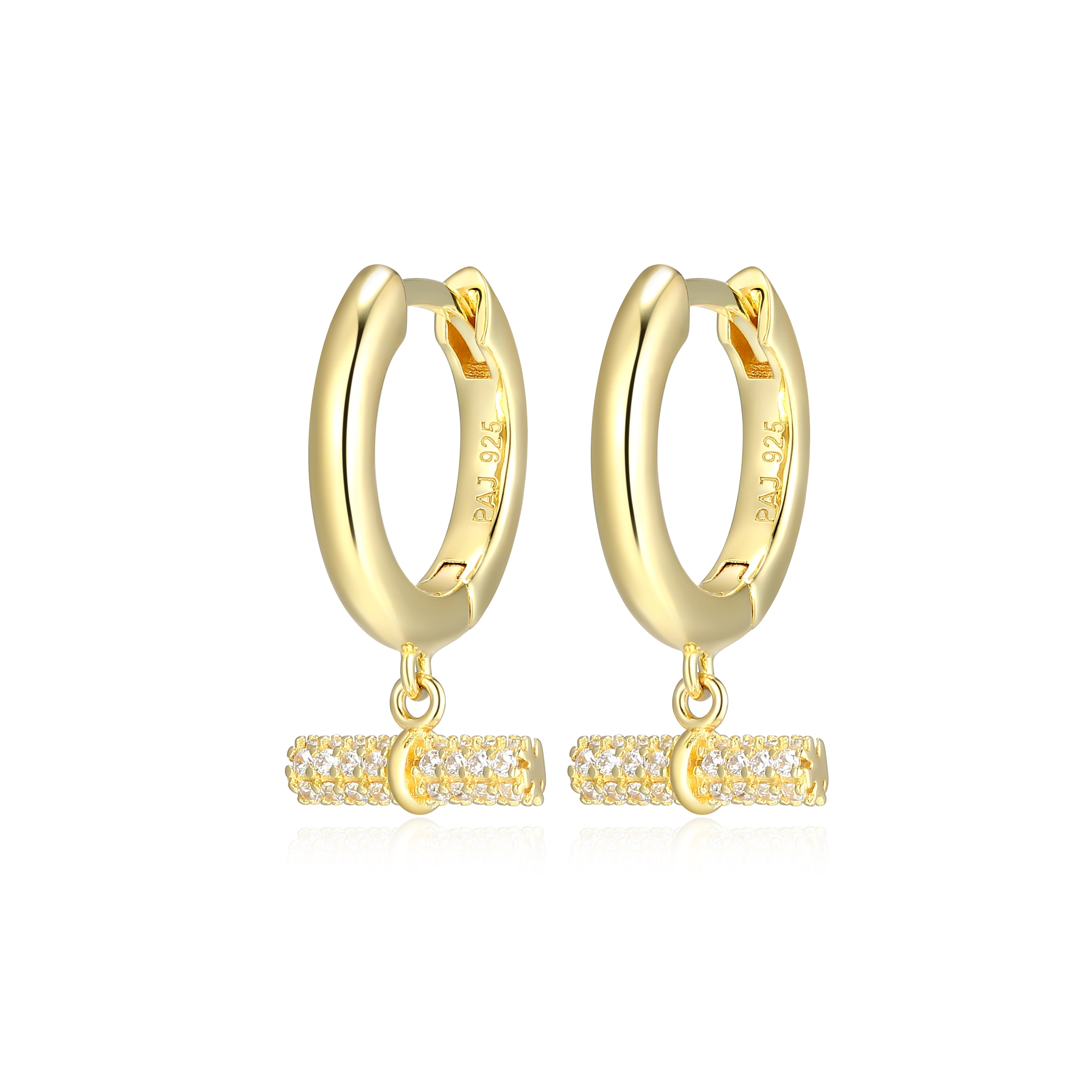 RE0192 - Gold Bar Charm Huggie Earrings