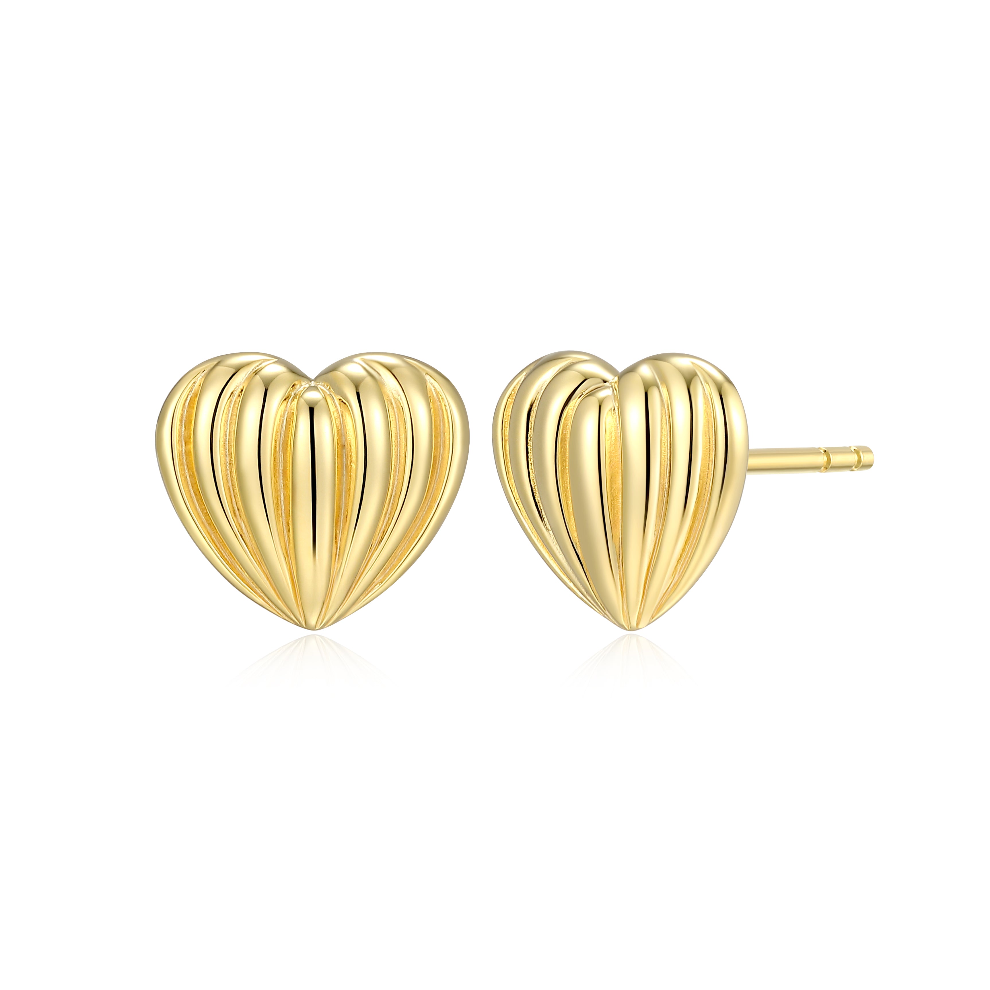 RE0199Y - Ridged Heart Stud Earrings