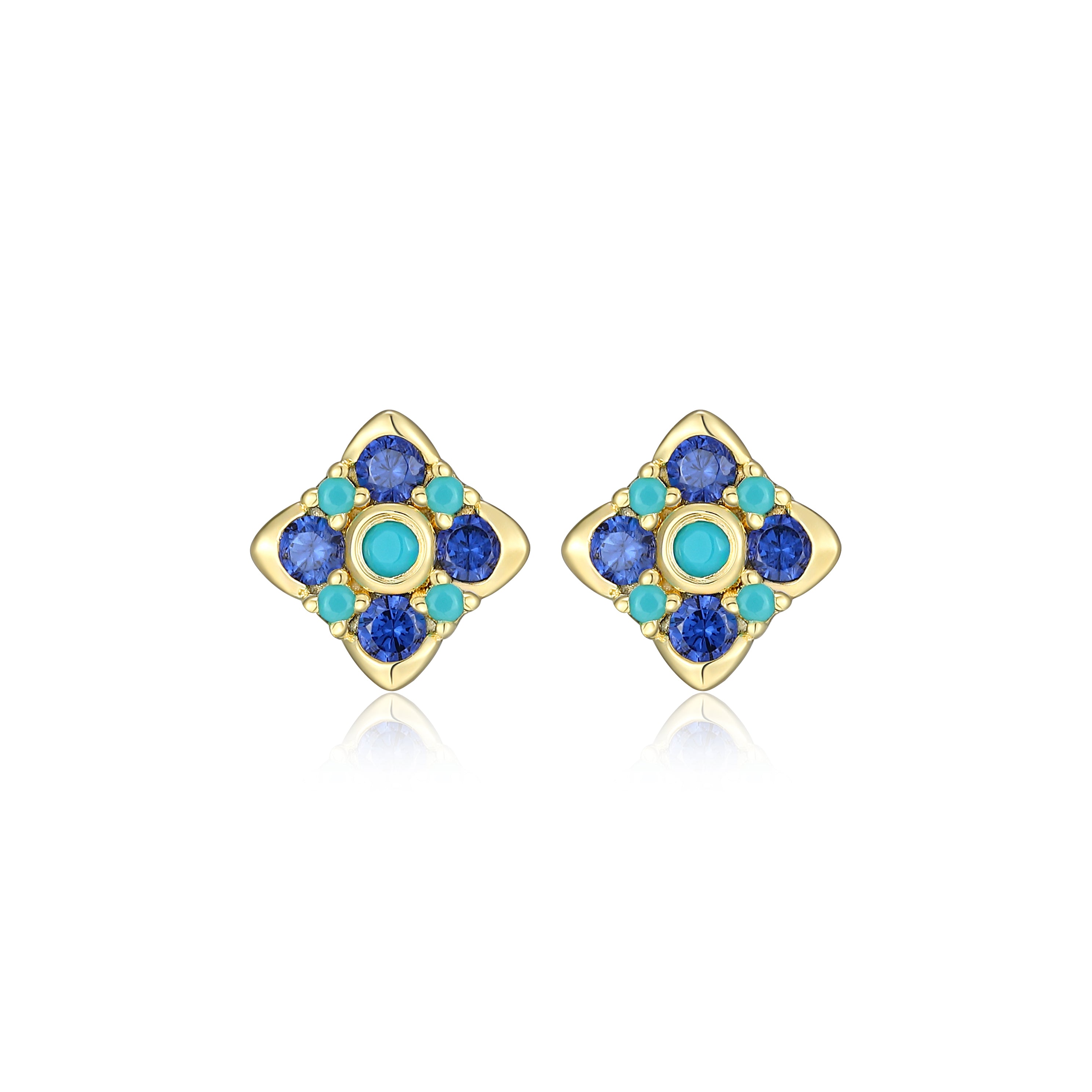 RE0134 - Tanzanite CZ & Turquoise Formica Nano Stud Earrings