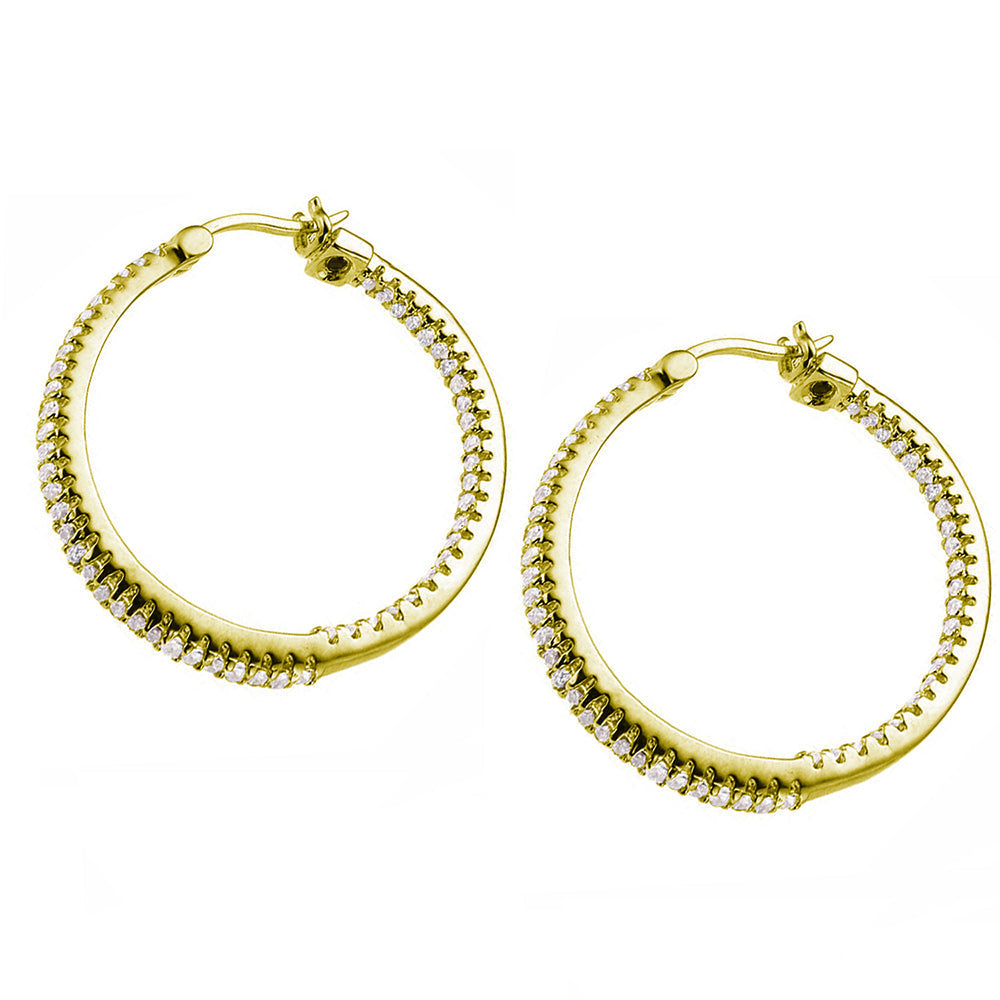 Sterling Silver Gold Plated Ear 3A Cz Rd Hoop 30 Mm