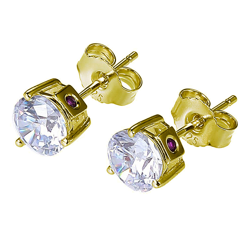 Sterling Silver "Martini" Yellow Gold Plated 6.25Mm Cubic Zirconia Stud Earring