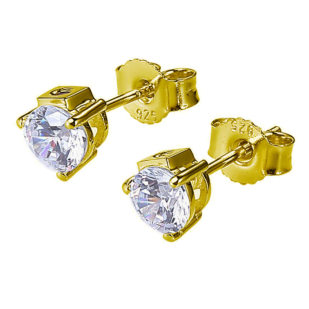 Sterling Silver "Martini" Yellow Gold Plated 8Mm Cubic Zirconia Stud Earring
